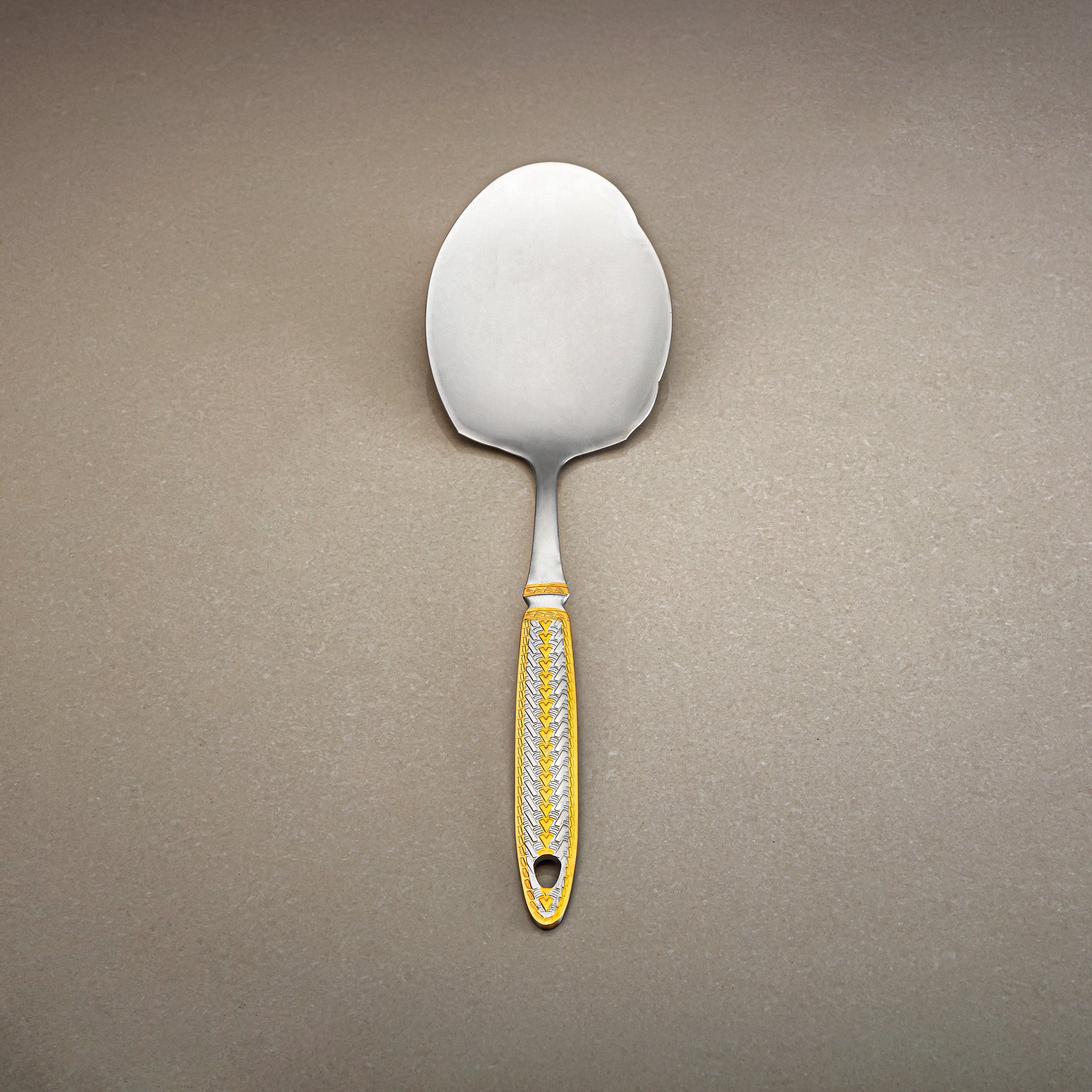 Almarjan Flat Rice Server, Stainless Steel, Silver & Gold (CUT0010483) Elegant Flatware
