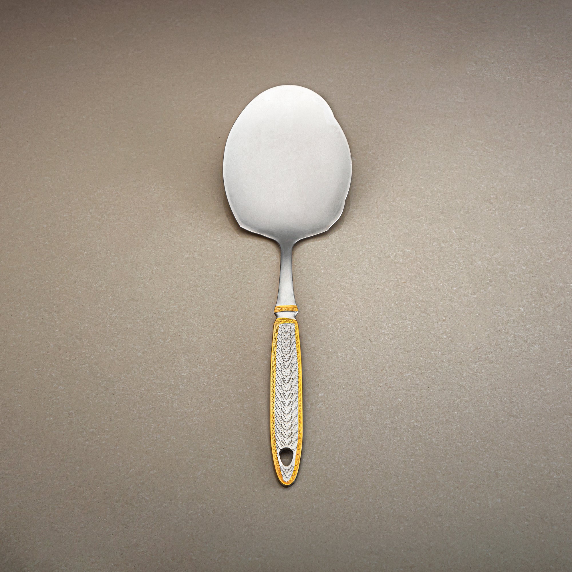 Almarjan Flat Rice Server, Stainless Steel, Silver & Gold (CUT0010489) Elegant Flatware