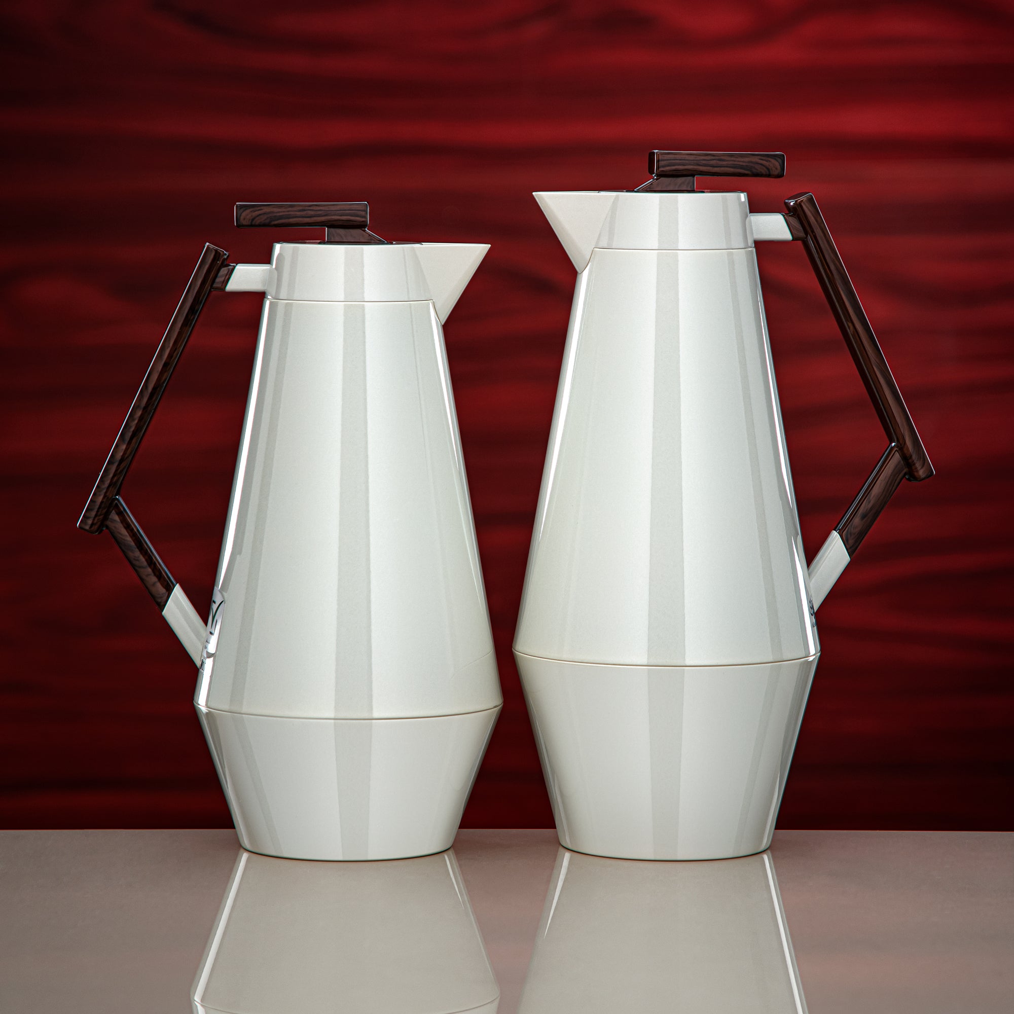 Almarjan Vacuum Flask Set 0.7L & 1L Pearl White & Dark Wood