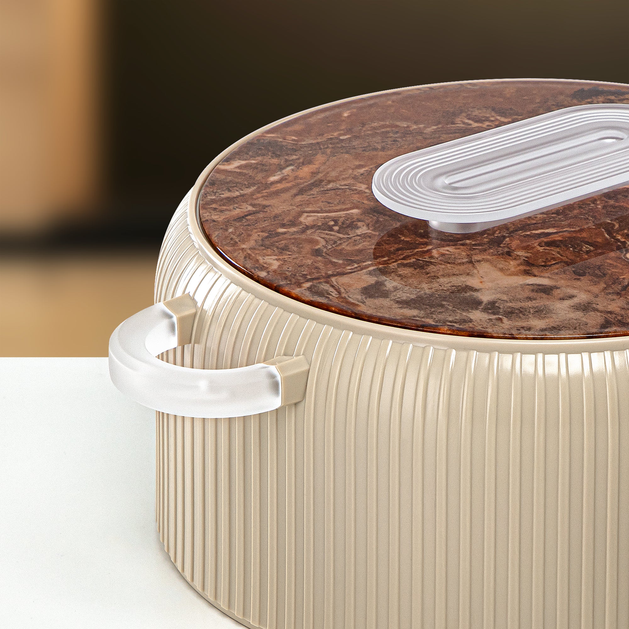 Almarjan Hot Pot Plastic, Set of 3 Pieces, Beige & Frost, 2000ML + 4000ML + 6500ML (EK-200/400/650 BR/FA) Ramadan Serveware