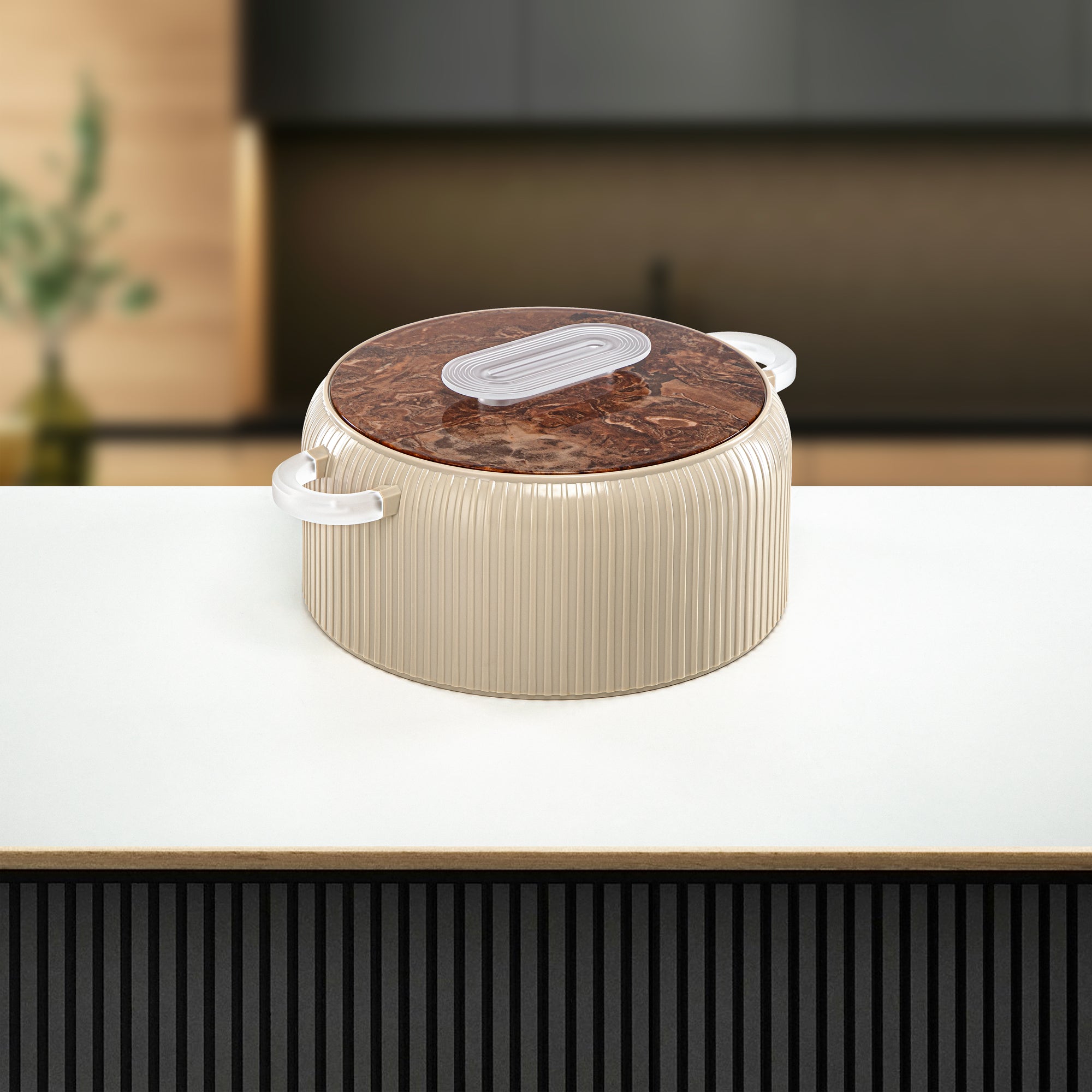 Almarjan Hot Pot Plastic, Set of 3 Pieces, Beige & Frost, 2000ML + 4000ML + 6500ML (EK-200/400/650 BR/FA) Ramadan Serveware