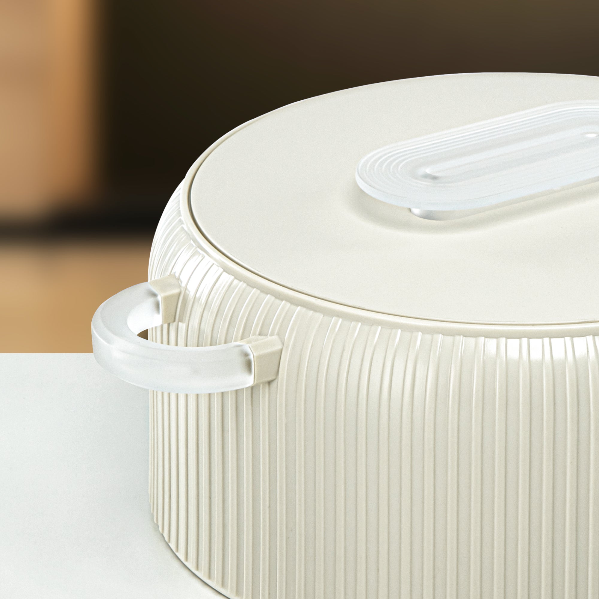 Almarjan Hot Pot Plastic, Set of 3 Pieces, Ivory & Frost, 2000ML + 4000ML + 6500ML (EK-200/400/650 MIV/FA) Ramadan Serveware