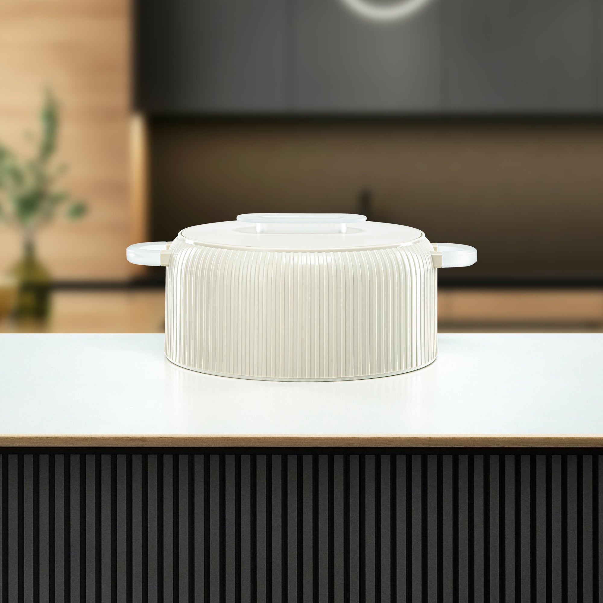 Almarjan Hot Pot Plastic, Set of 3 Pieces, Ivory & Frost, 2000ML + 4000ML + 6500ML (EK-200/400/650 MIV/FA) Ramadan Serveware