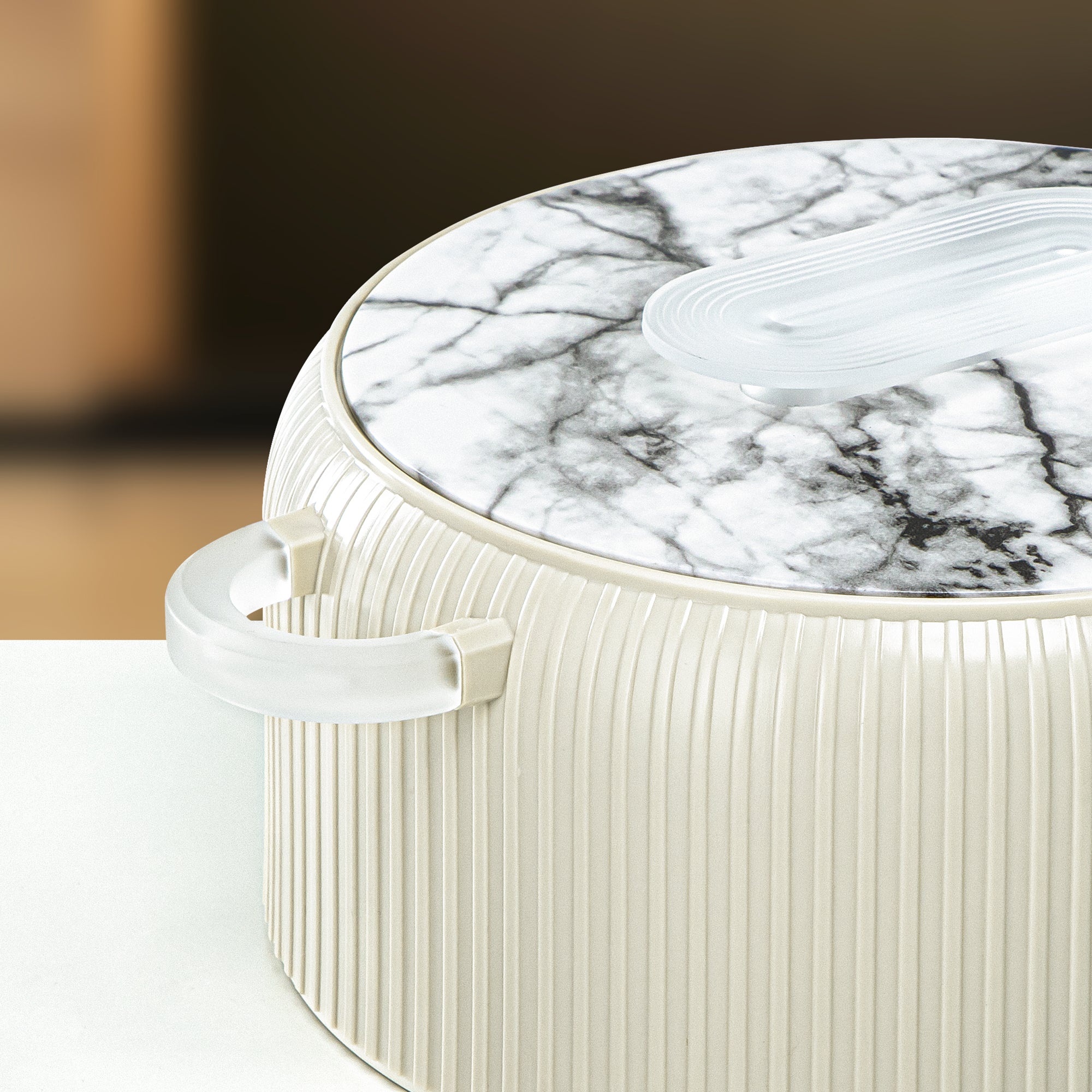 Almarjan Hot Pot Plastic, Set of 3 Pieces, White & Frost, 2000ML + 4000ML + 6500ML (EK-200/400/650 WM/FA) Ramadan Serveware