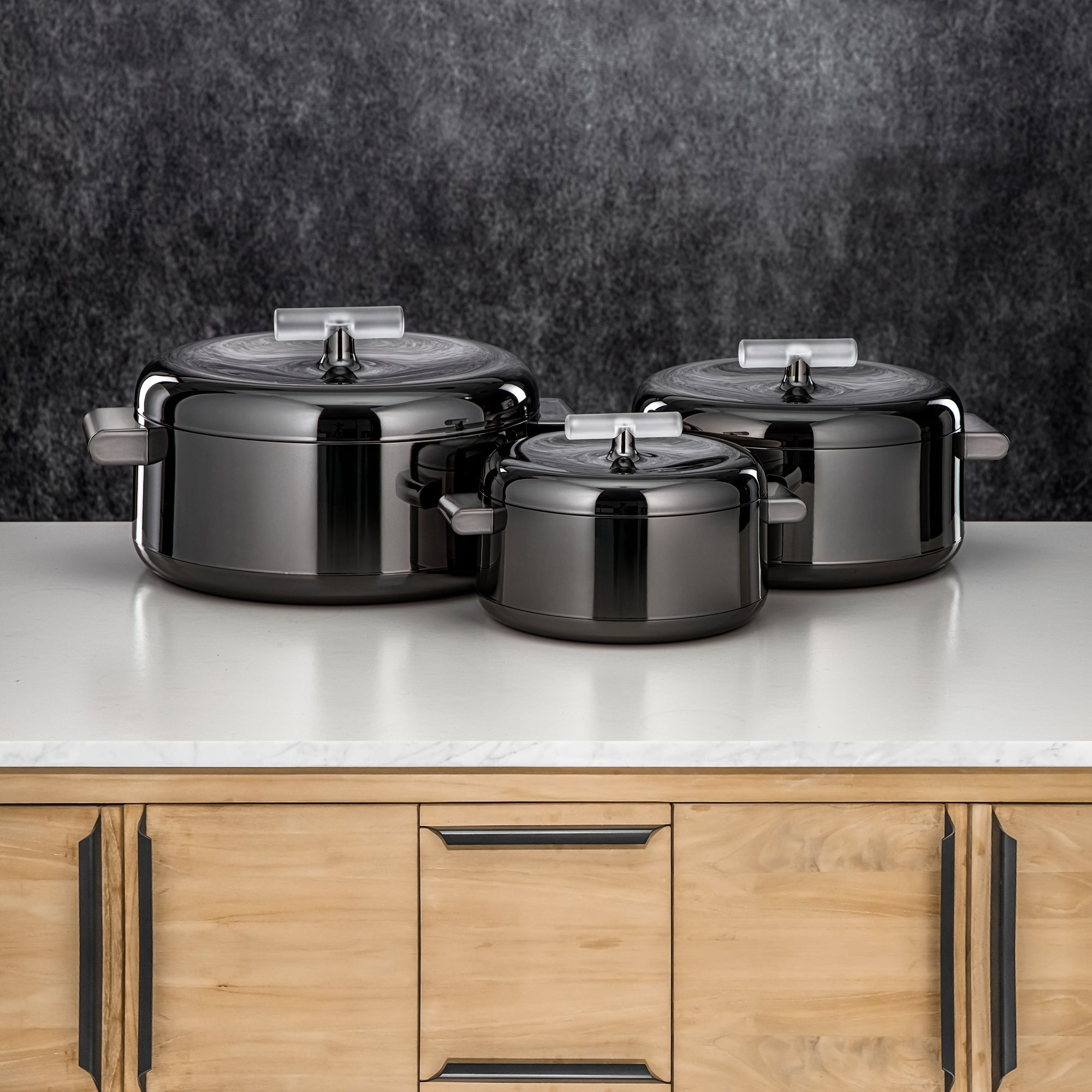 Almarjan Hot Pot Set ABS 1L, 2.5L, 3L Gun black & frost (EL-100/250/300 GBL/FA)