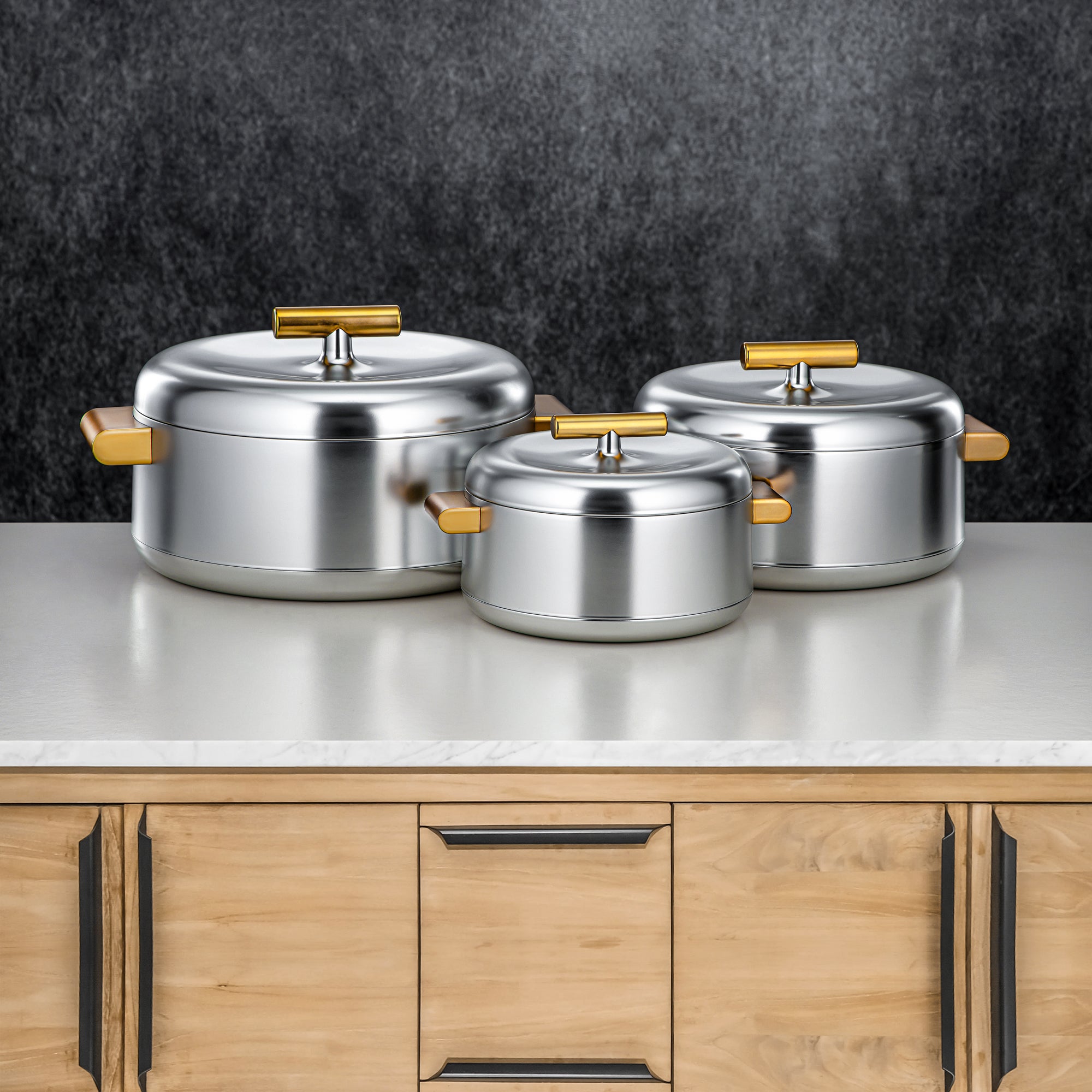 Almarjan Hot Pot Set ABS 1L, 2.5L, 3L Matt silver & matt gold (EL-100/250/300 MC/MG)