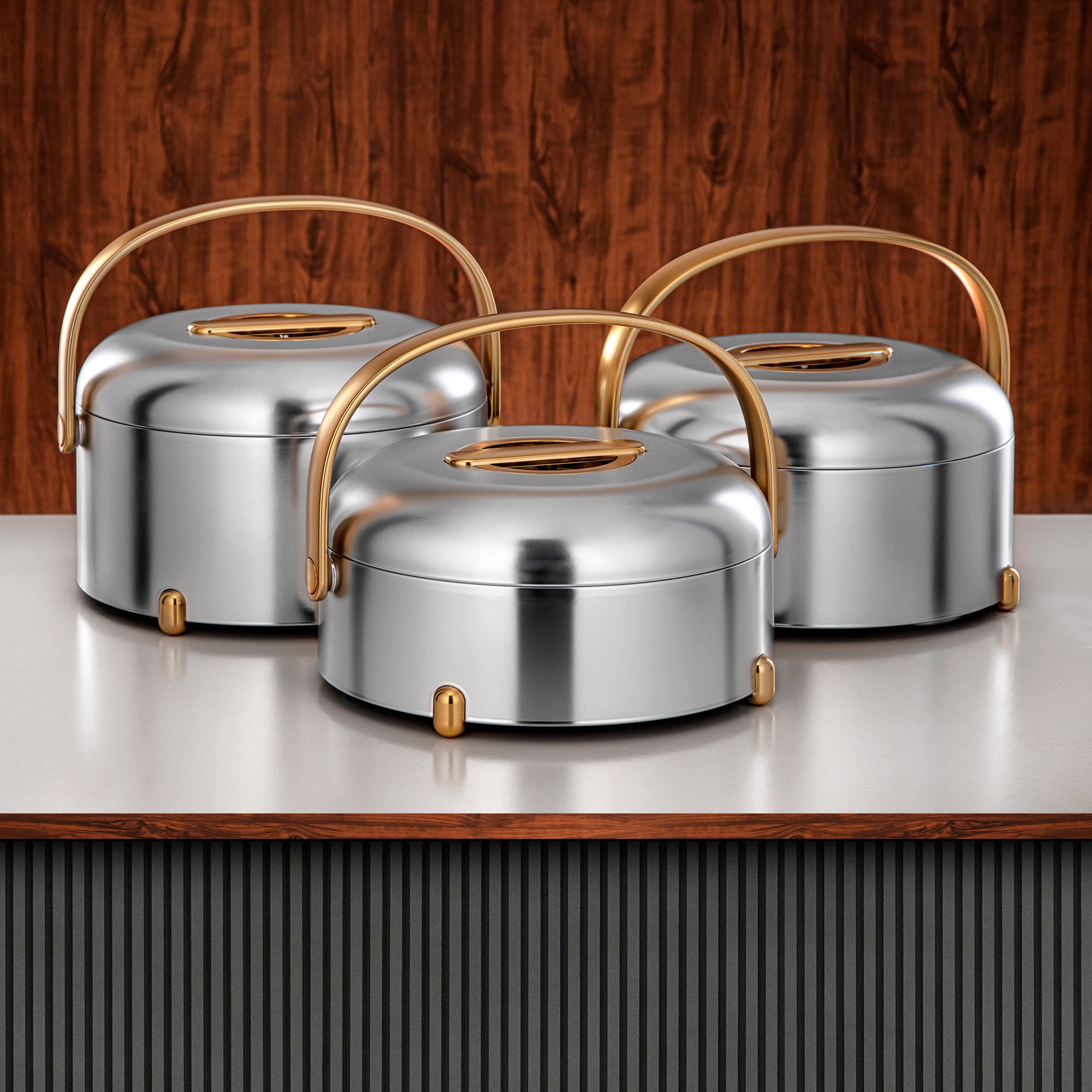 Almarjan Hot Pot 3-Piece Set Matt silver & matt gold (EM-250/350/450 MC/MG)