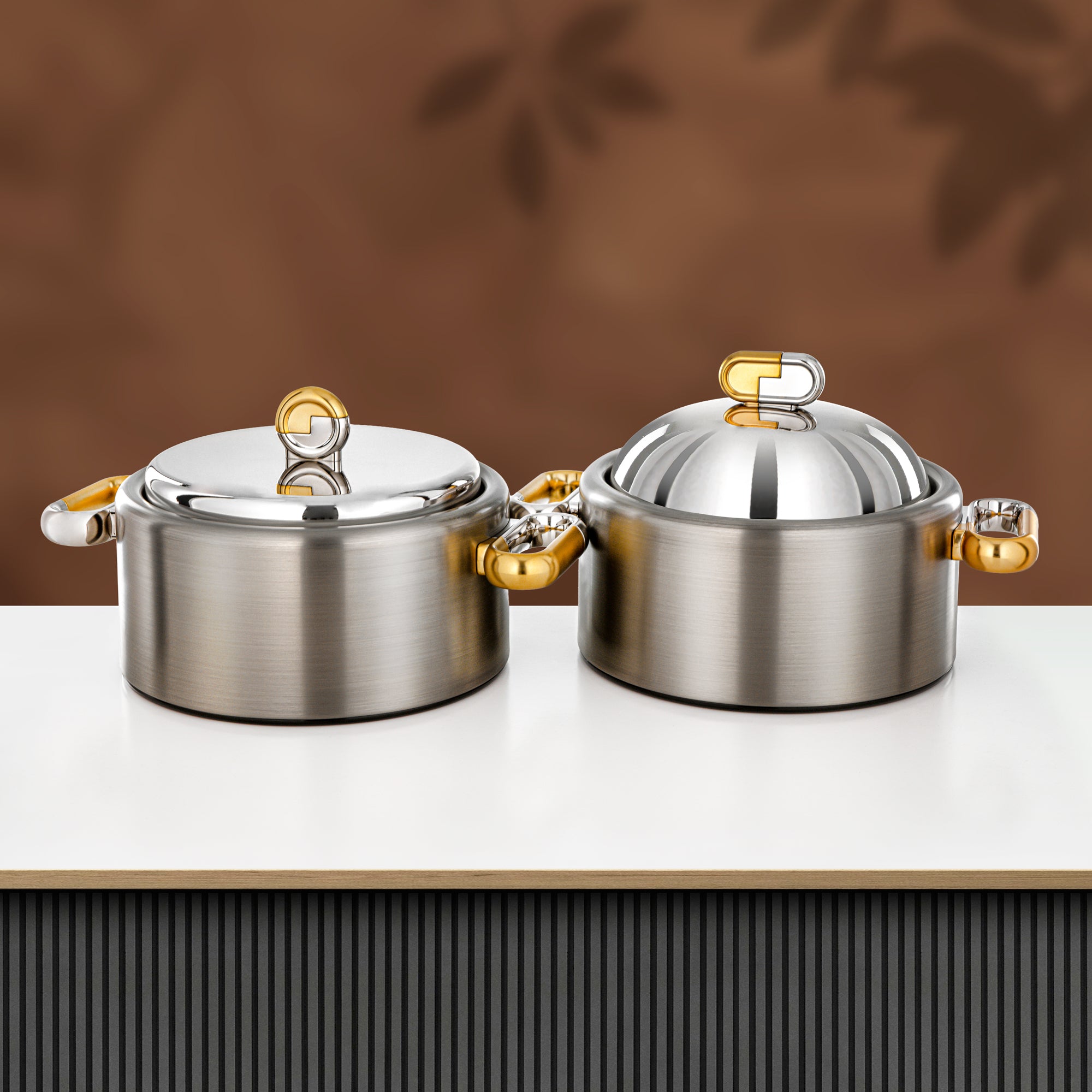 Almarjan 2 Pieces Hot Pot Set, Brushed Matt Nickel & Matt Gold