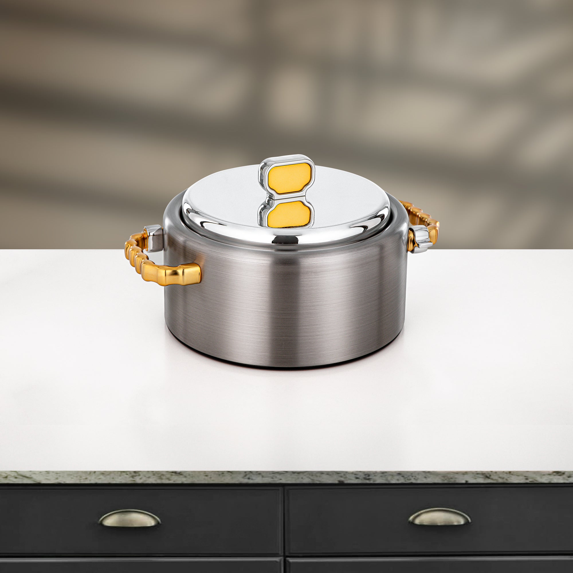 Almarjan 2 Pieces Hot Pot Set, Brushed Matt Silver & Matt Gold