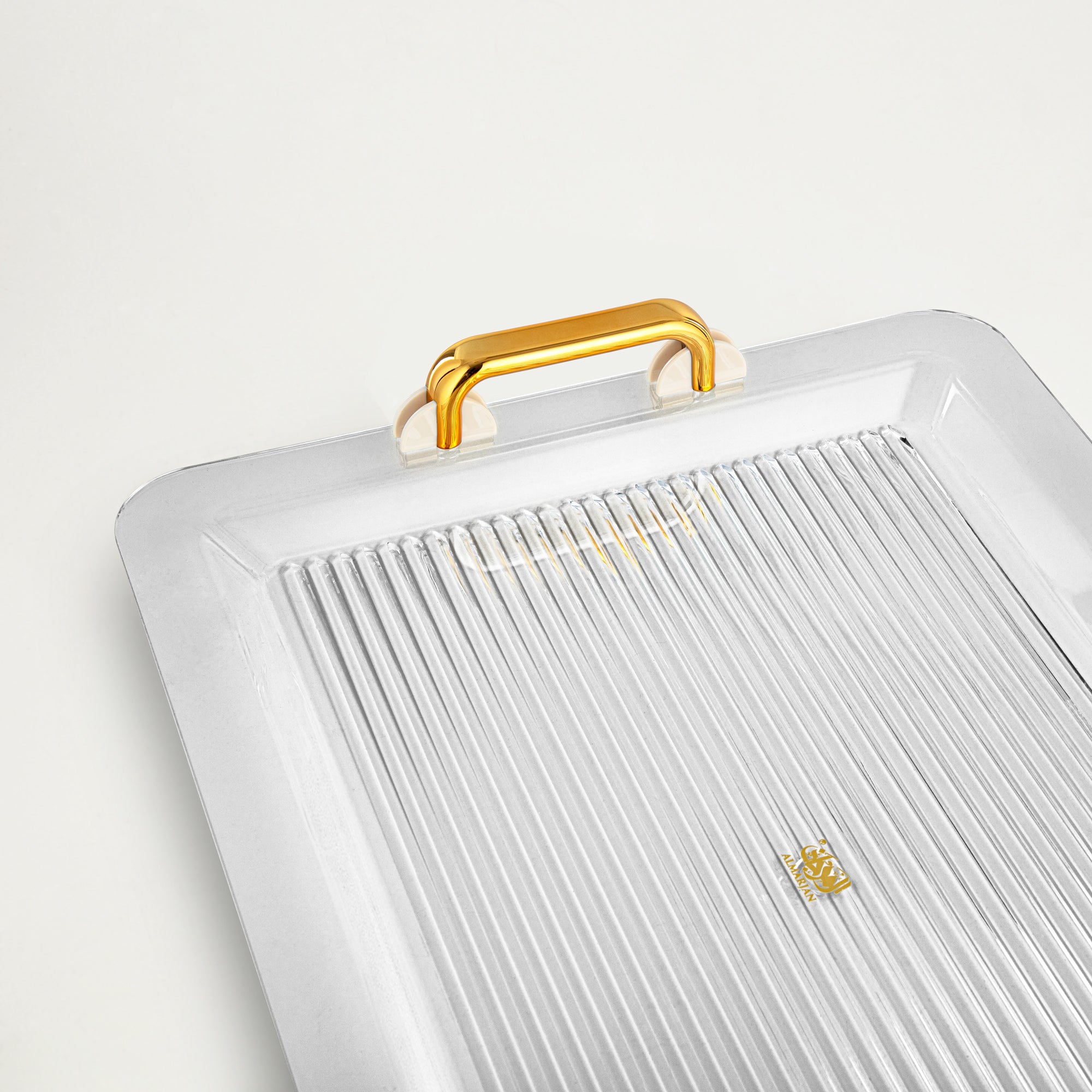 Almarjan Serving Tray 55CM, Acrylic, Gold & Ivory Handle (FB06-550 IV/G) Ramadan Serveware