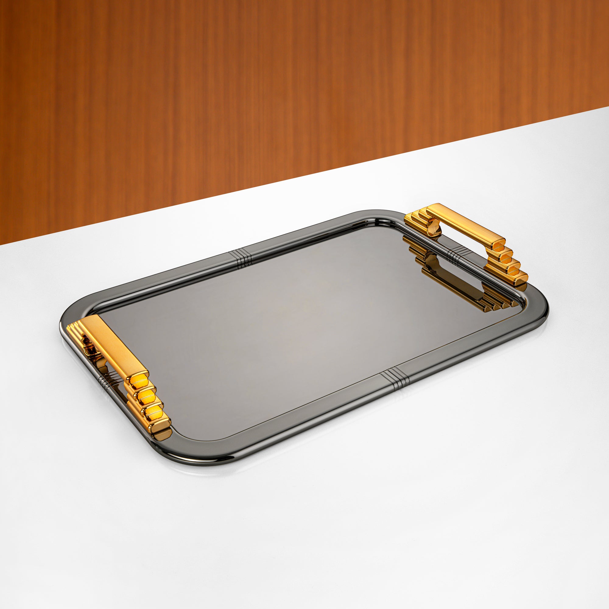 Almarjan Serving Tray 50 cm Gun Black & Gold