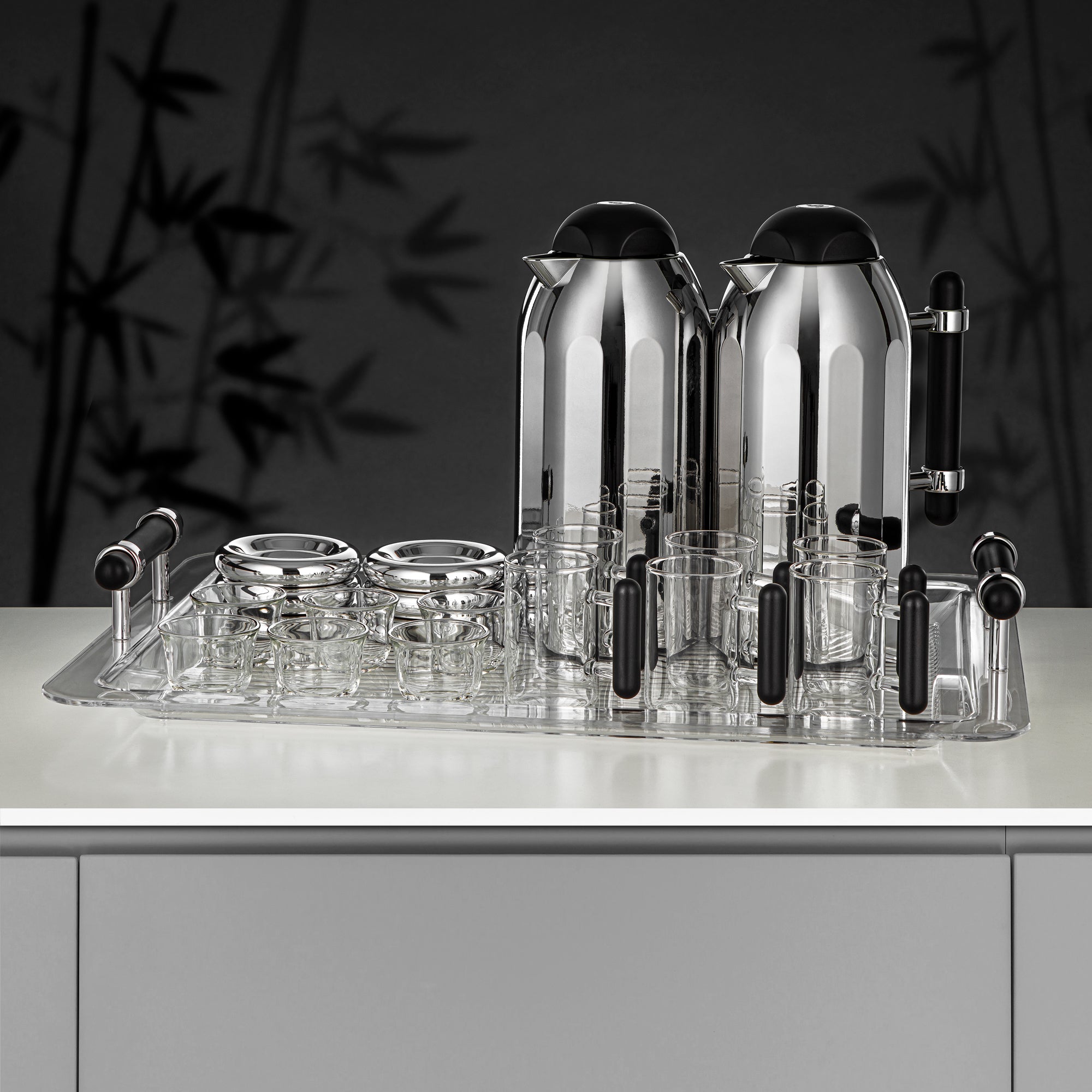 Almarjan Vacuum Flask Set 21-Piece Silver with Black Handle & Cover 1L + 1L (FG211-21 MC/TM) – Complete Serving | Ramadan & Gatherings