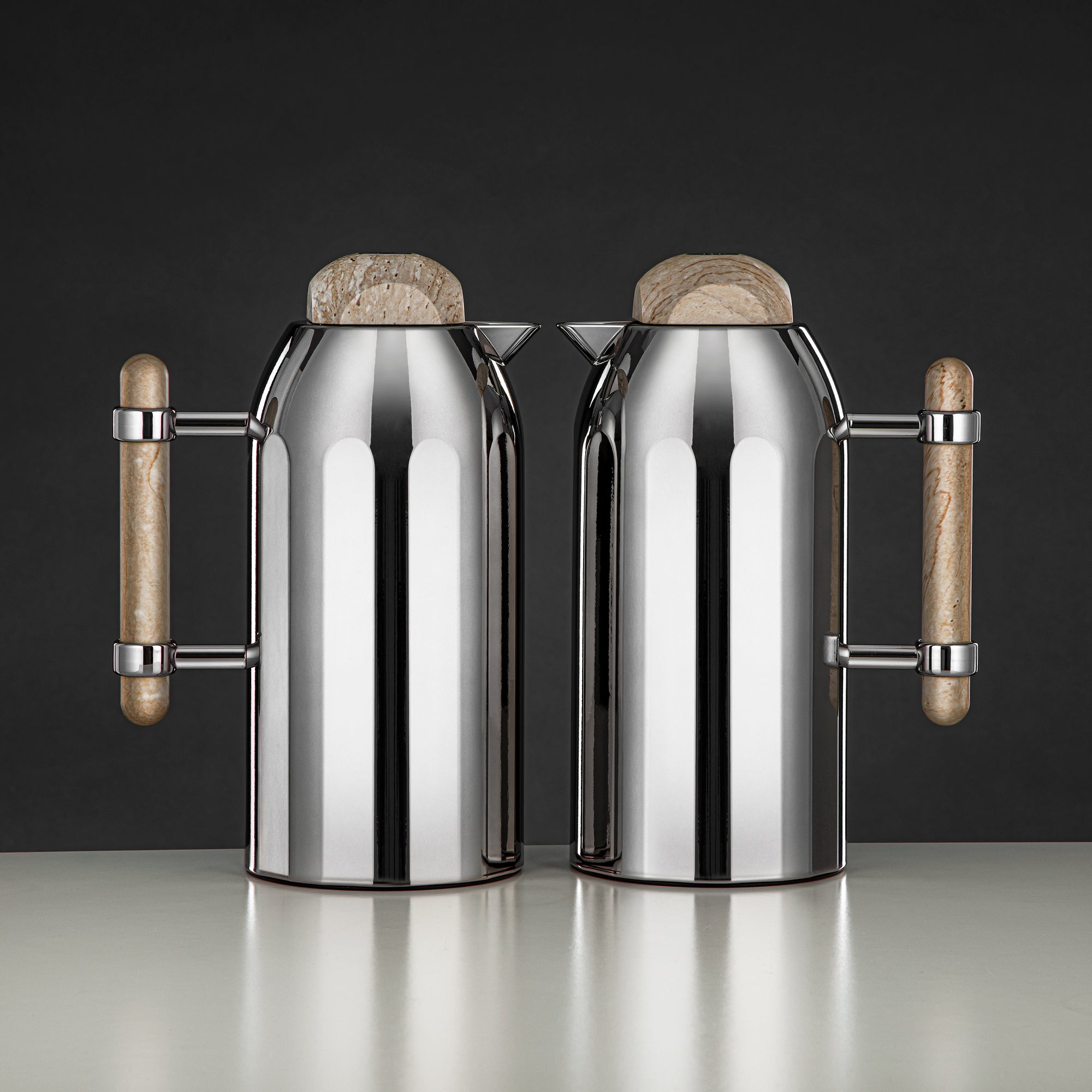 Almarjan Vacuum Flask Set Silver with Travertine Handle & Cover 1L + 1L (FG211-AB-100 MC/TM) – Elegant Serving | Ramadan & Gatherings