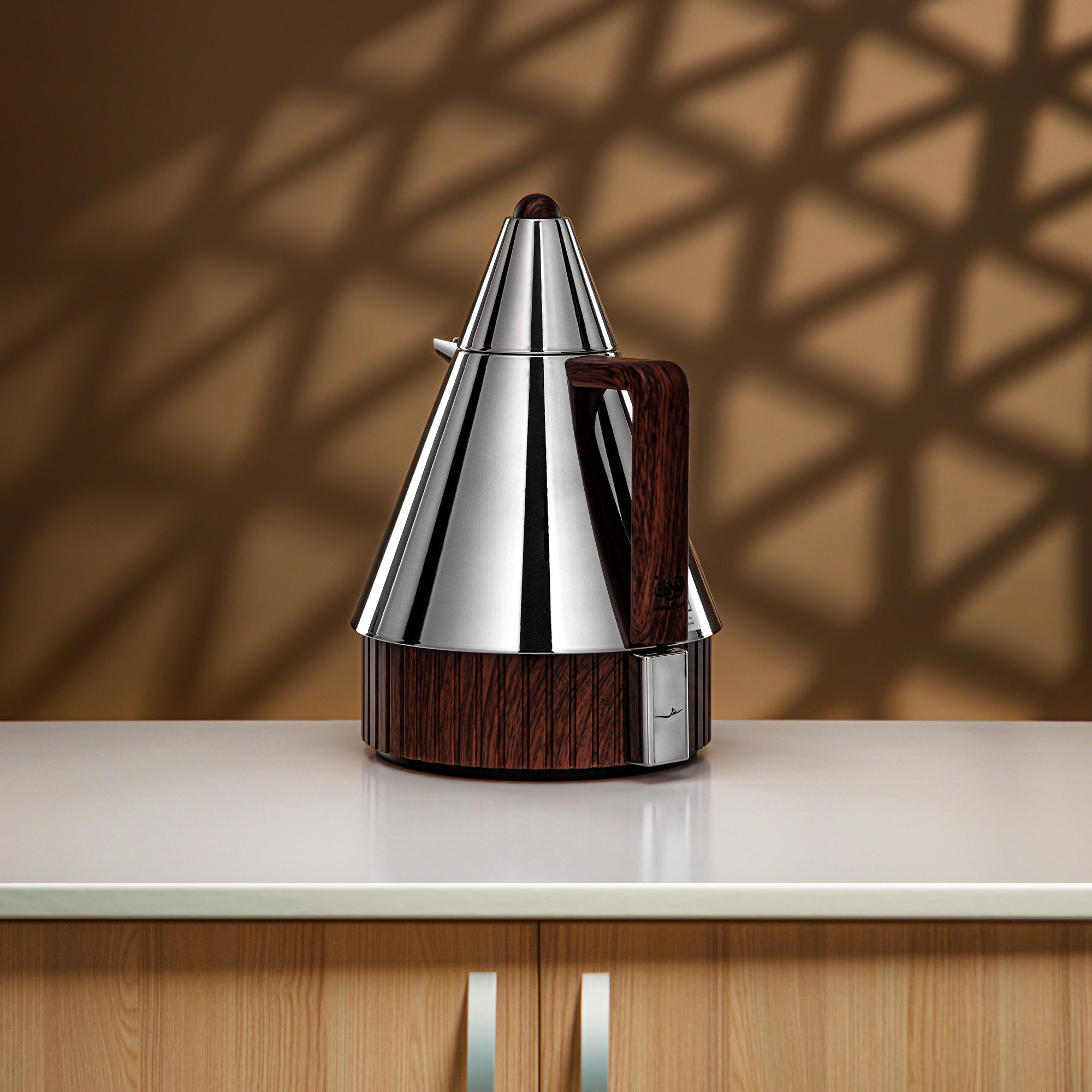 Almarjan Vacuum Flask Set 1L + 1L Silver & Dark Wood