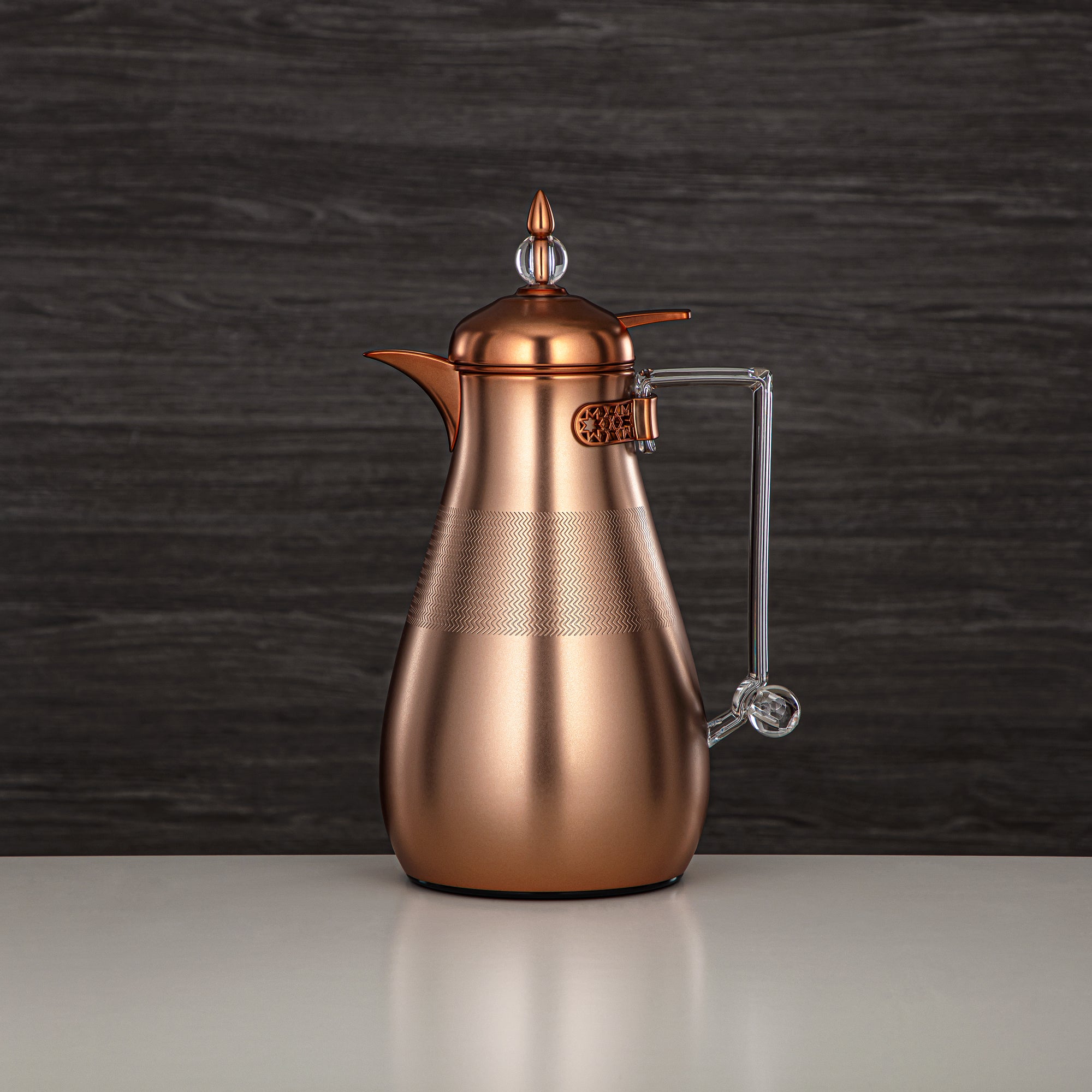 Almarjan Vacuum Flask Set, Push Button, 0.7L + 1L, Matt Copper & Transparent (FG803A-070/100 MCP/TR) - Elegant Vacuum Flask Sets