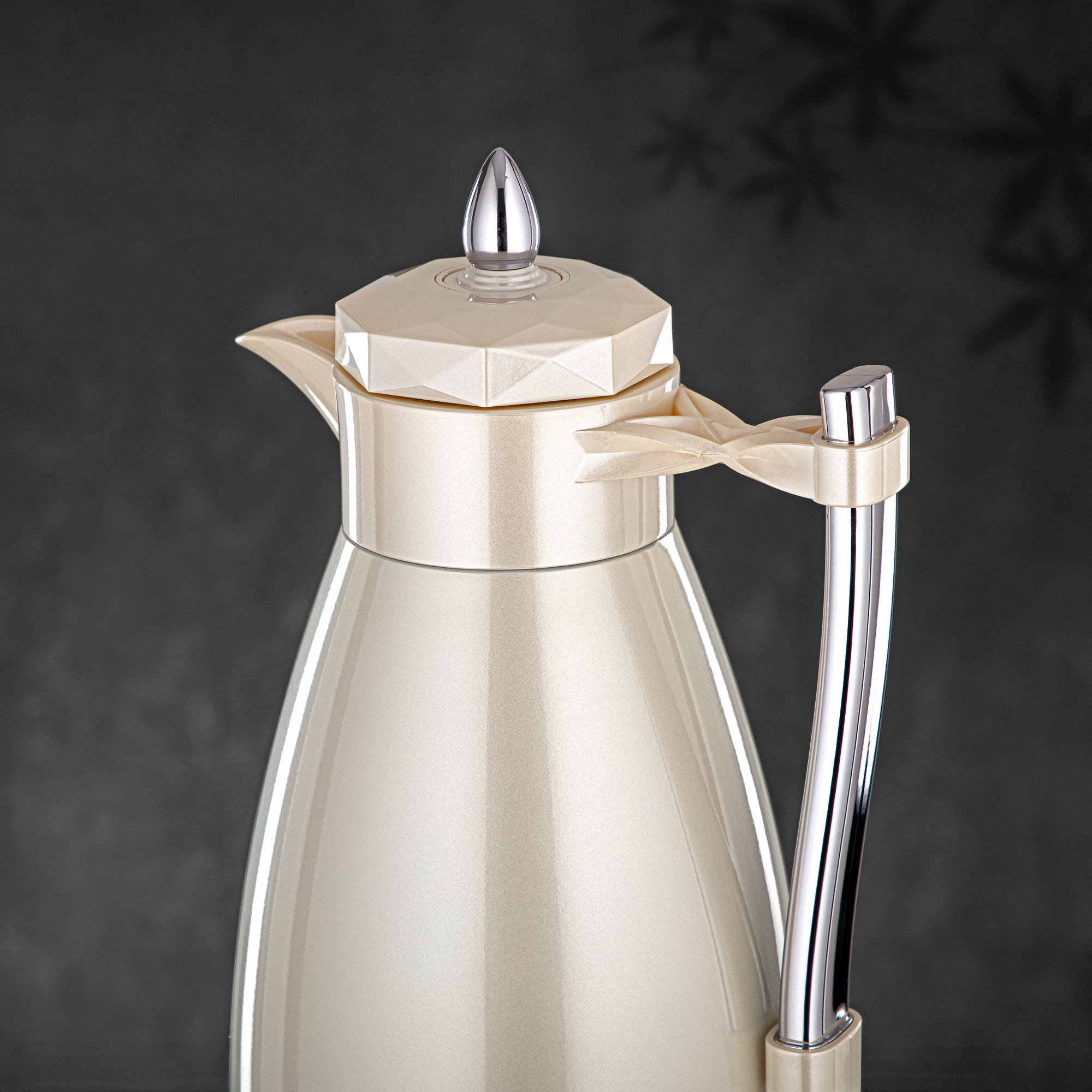 Almarjan Vacuum Flask Set, Push Button - 1L + 1L, Pearl White & Silver (FG806AB-100 PW/C) - Tea & Coffee Tradition