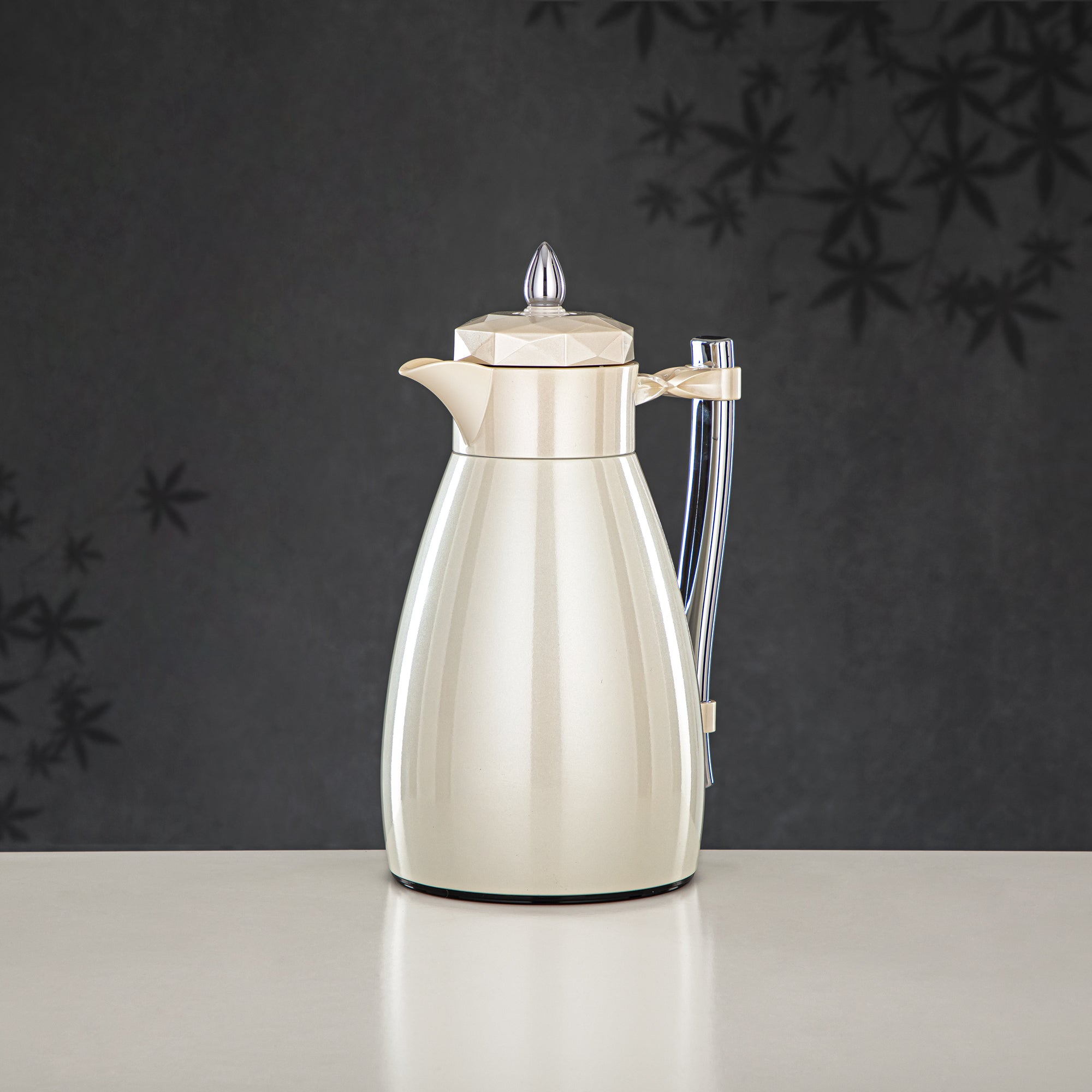 Almarjan Vacuum Flask Set, Push Button - 1L + 1L, Pearl White & Silver (FG806AB-100 PW/C) - Tea & Coffee Tradition