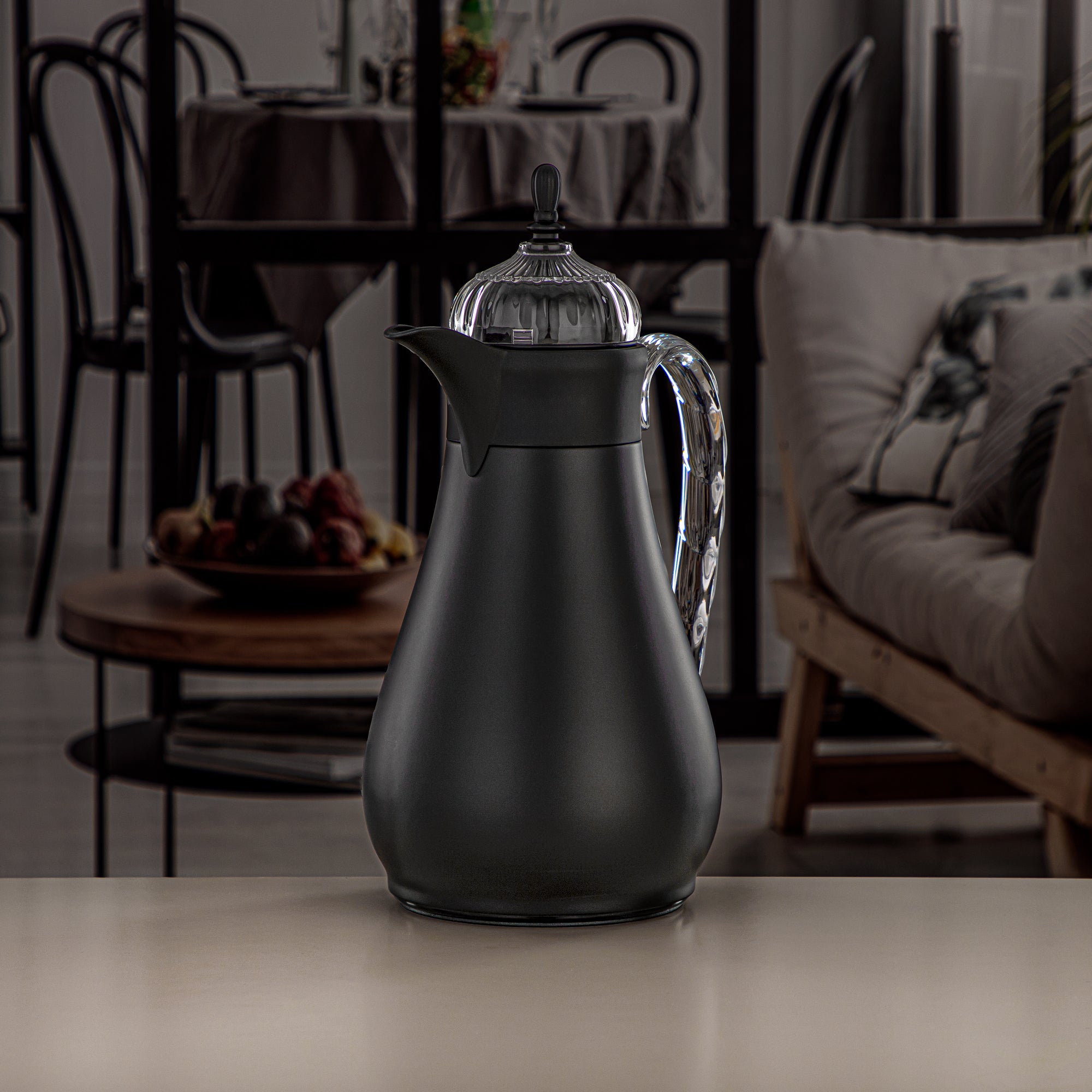 Almarjan Vacuum Flask Set, Push Button, 0.7L + 1L, Matt Black & Transparent (FG810-070/100 MBL/TR) - Elegant Vacuum Flask Sets