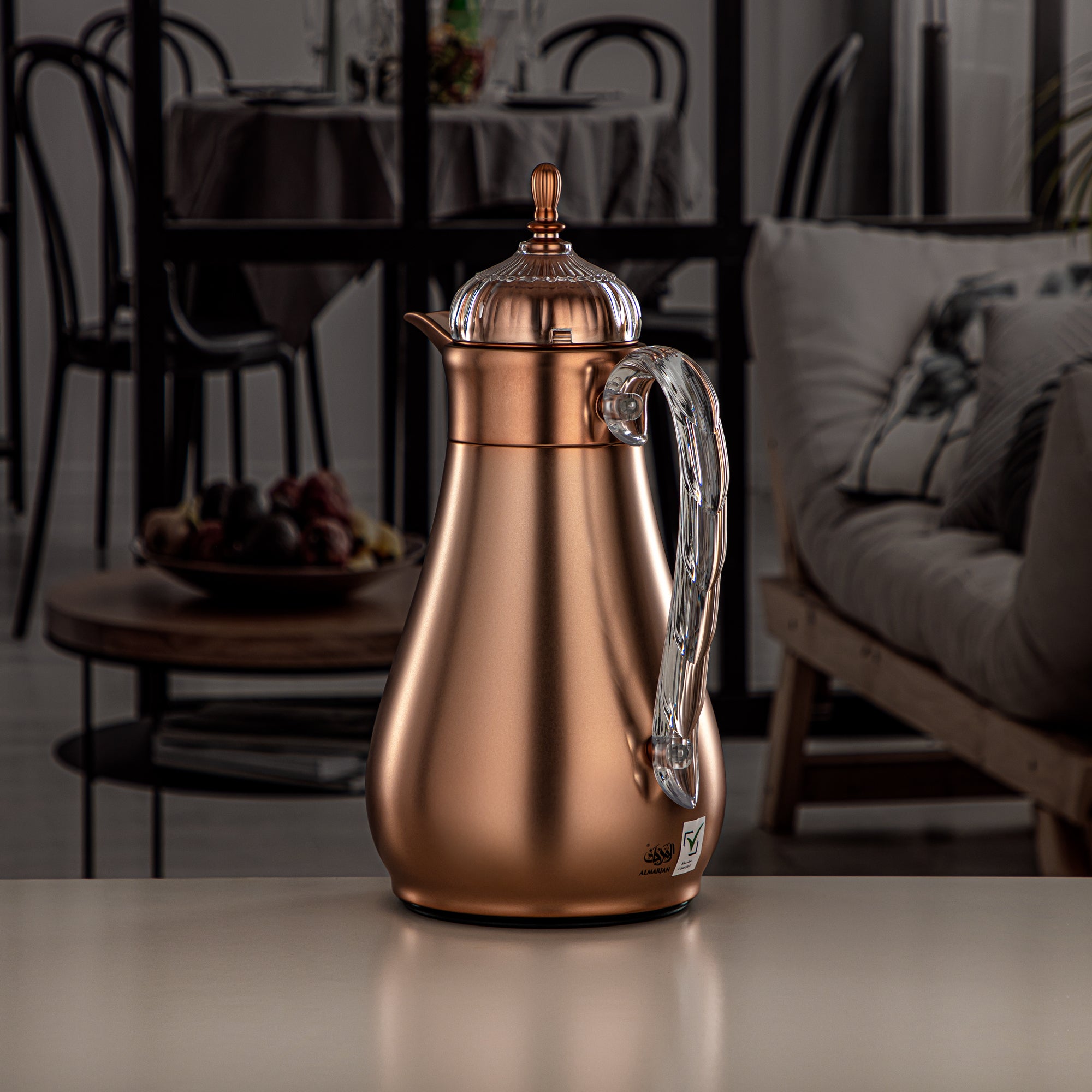 ألمرجان طقم ترامس، زر ضغط، 0.7 لتر + 1 لتر، نحاسي غير لامع وشفاف (FG810-070/100 MCP/TR) - مجموعات ترمس أنيقة