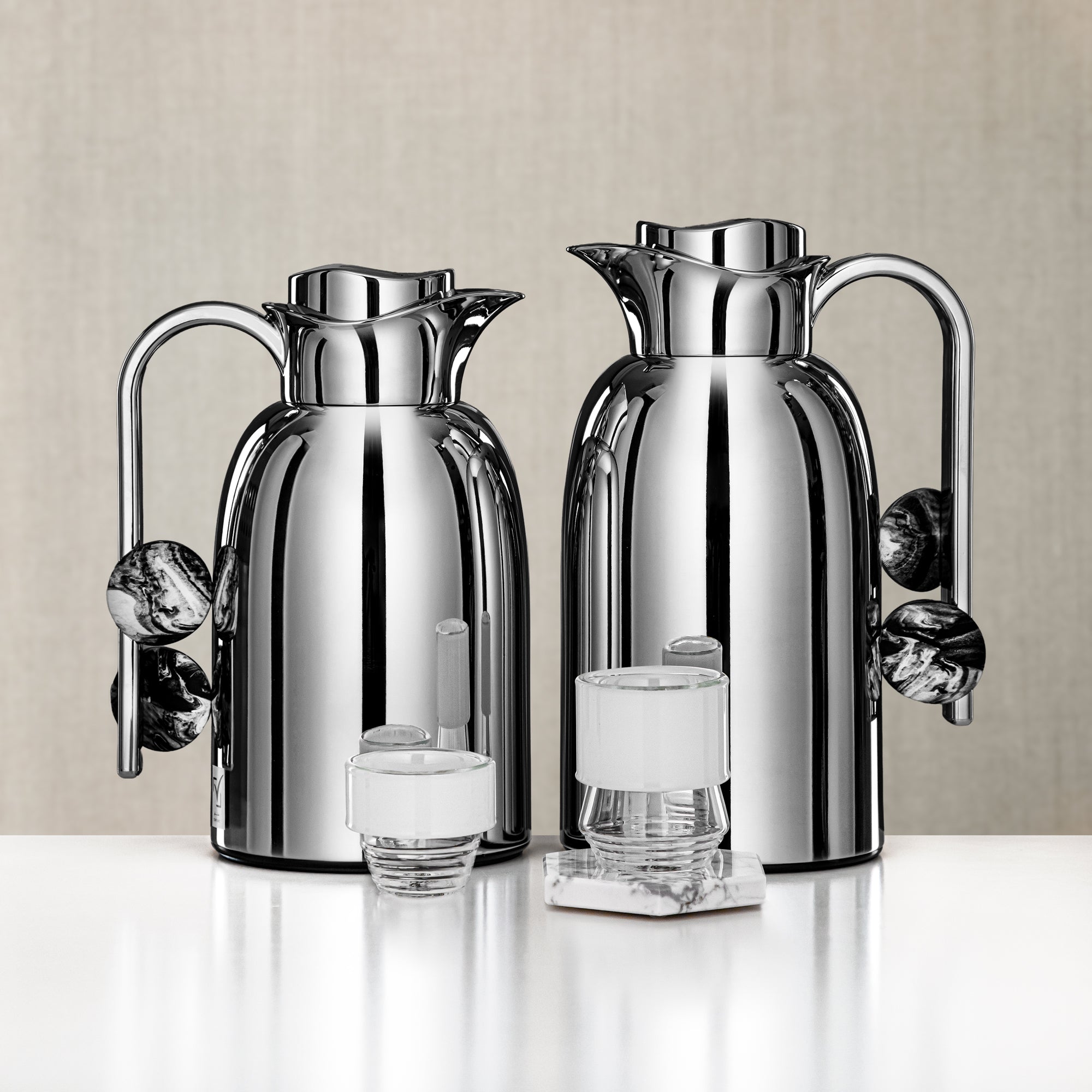 طقم تيرموس وشاي المرجان 20 قطعة، رخام فضي