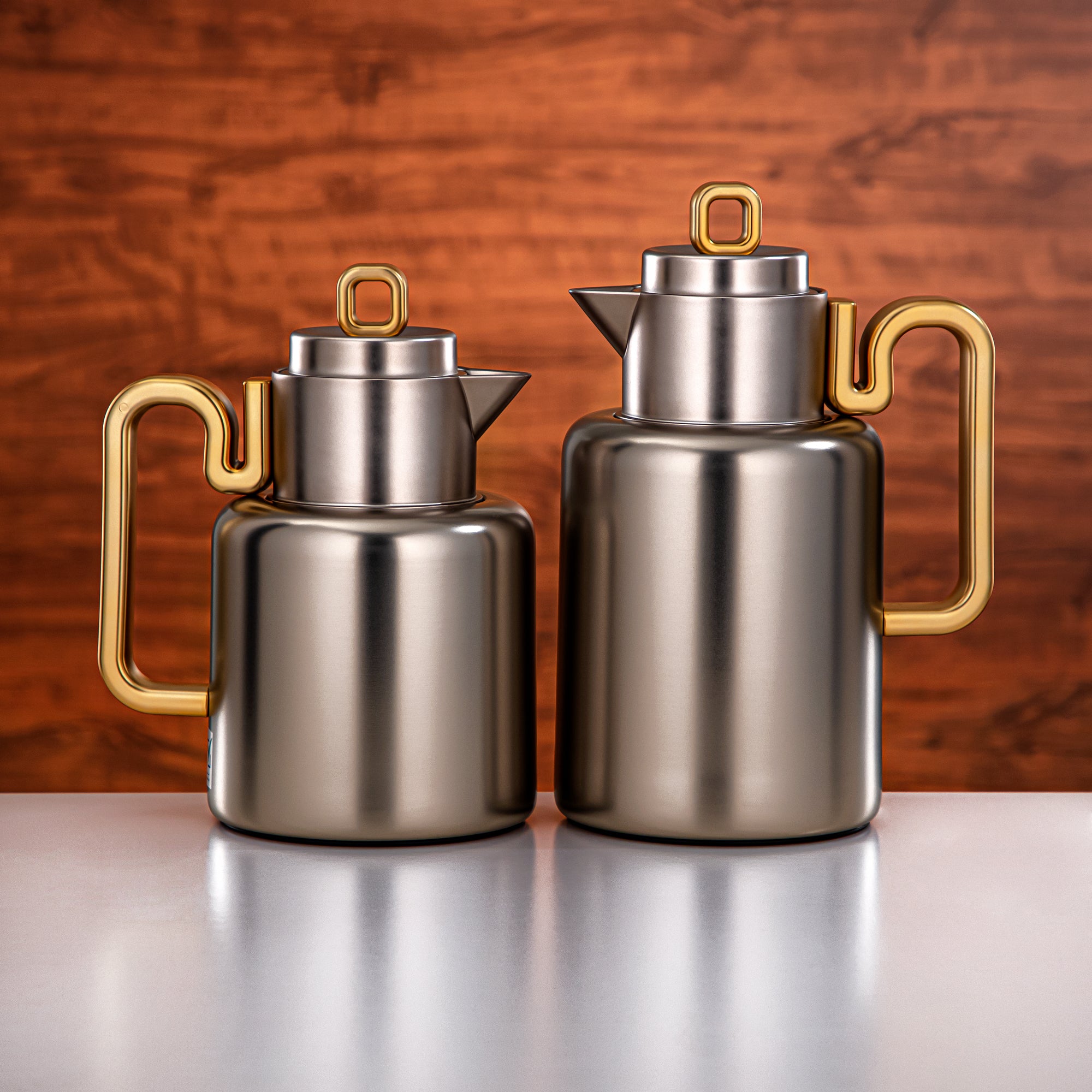 Almarjan Vacuum flask Set 0.5 liter + 1 liter Matt nickel & matt gold (FG815-050/100 MNI/MG)