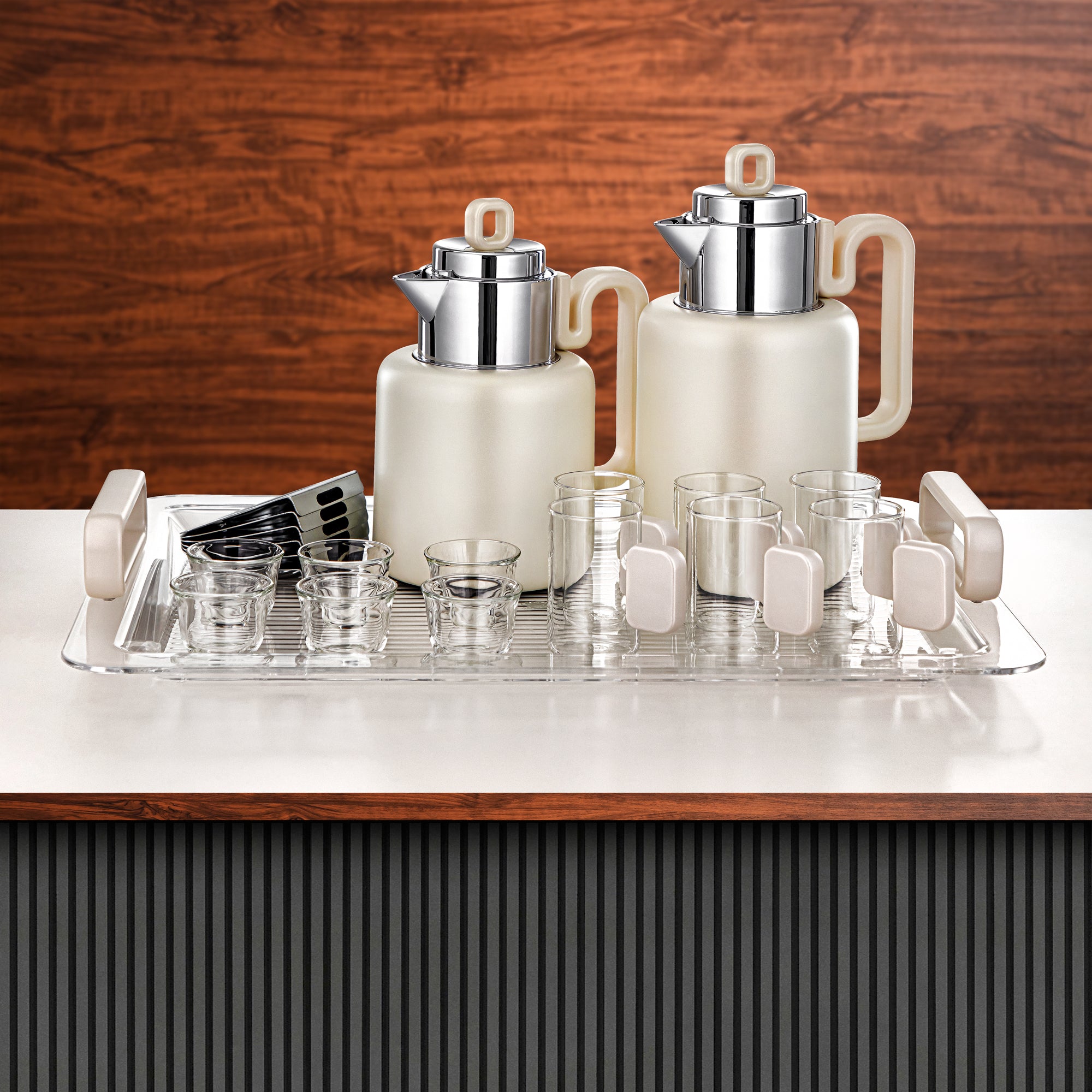 Almarjan Vacuum flask Set 0.5 liter & 1 liter matt pearl white & silver (FG815-21 MPW/C)