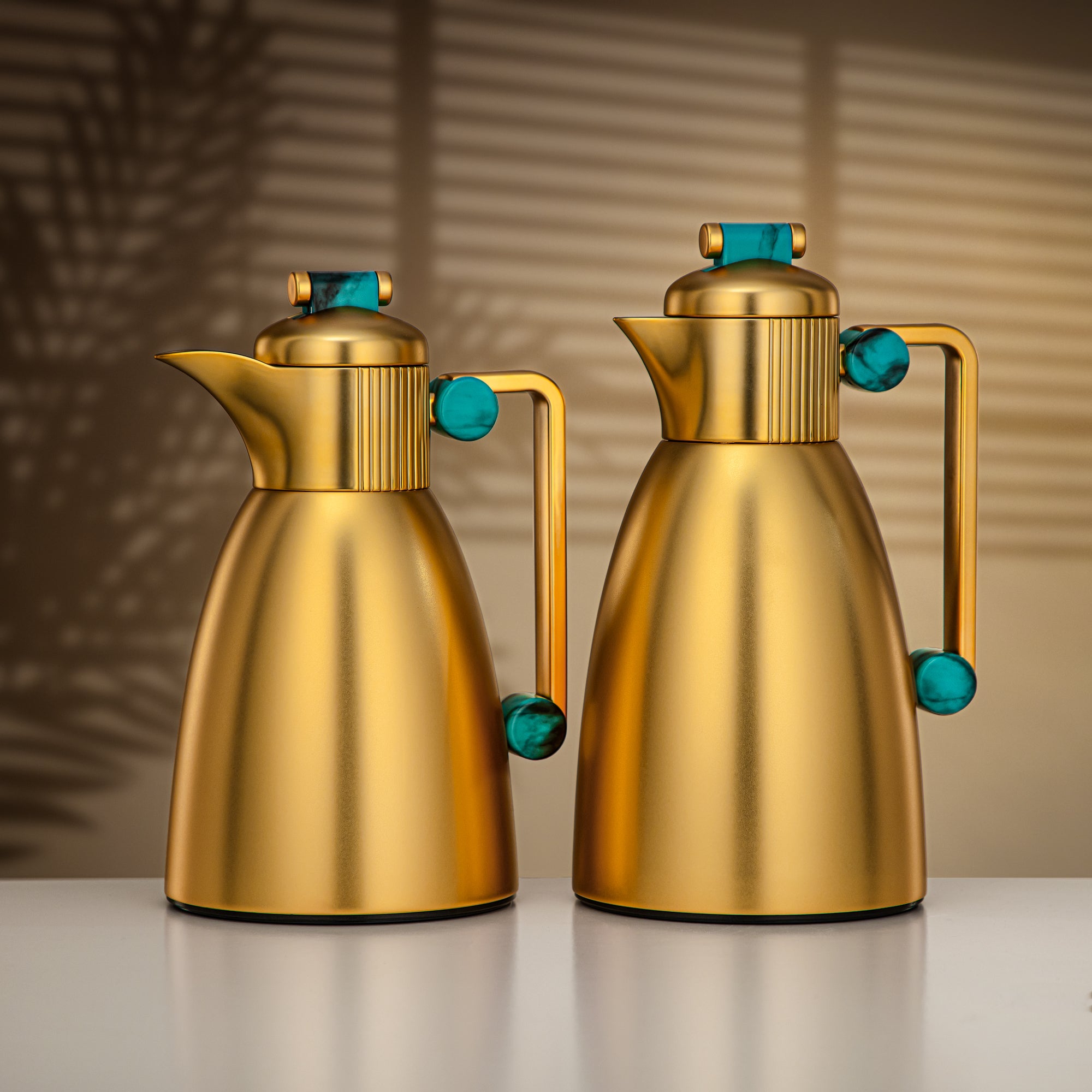Almarjan Vacuum Flask Set 0.7L & 1L Matt Gold & Tiffany Green