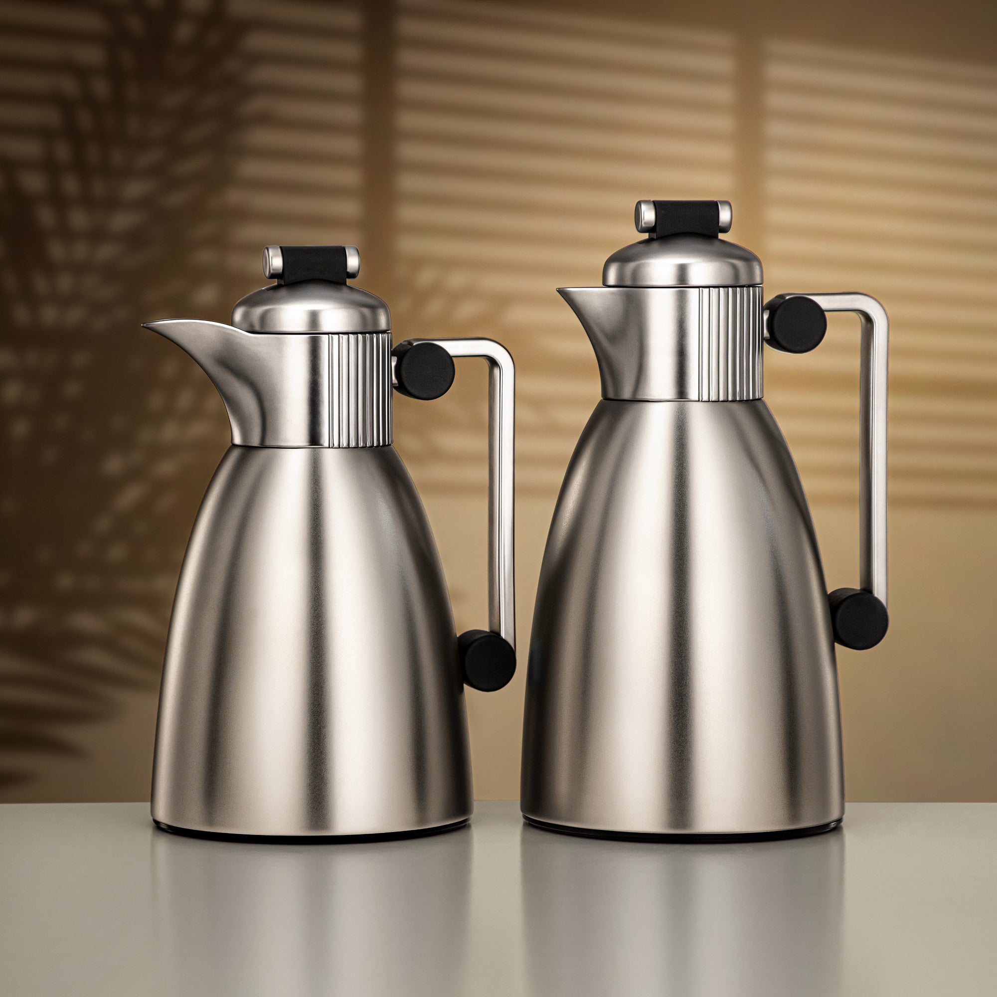 Almarjan Vacuum Flask Set 0.7L & 1L Matt Nickel & Matt Black
