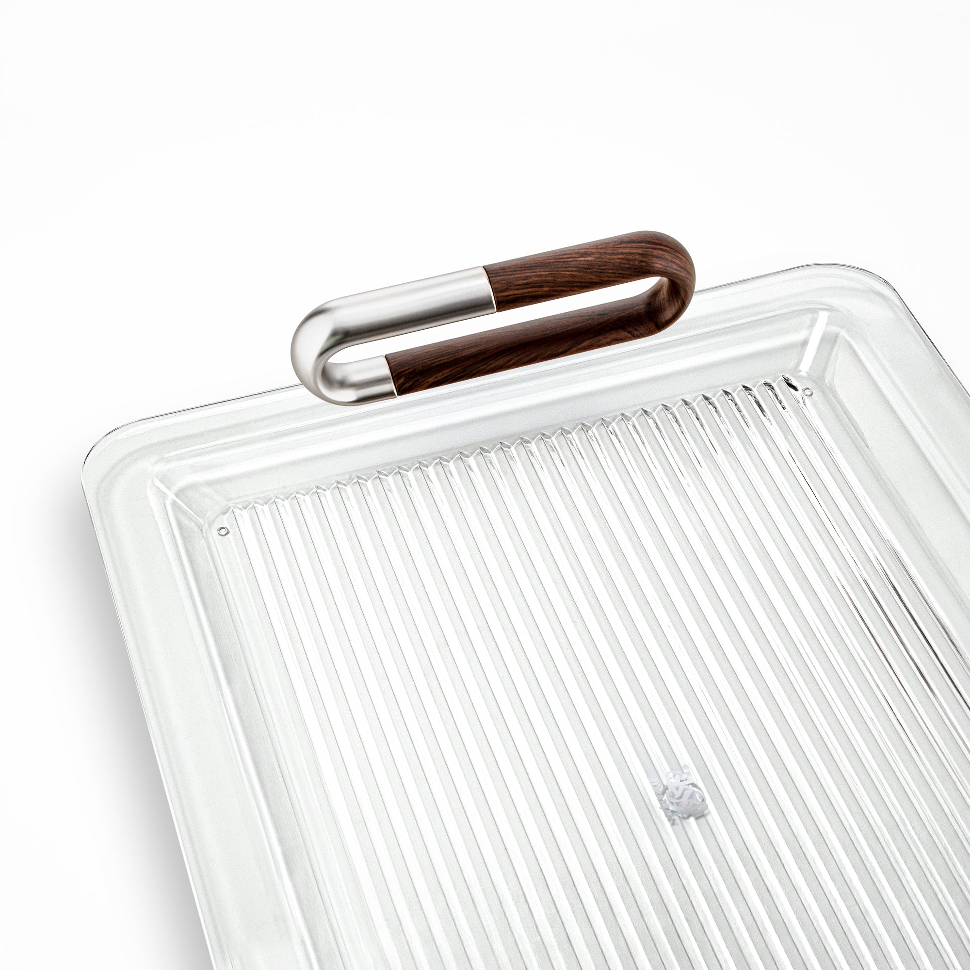 Almarjan 50 cm Acrylic Serving Tray, Matt Nickel & Dark Wood