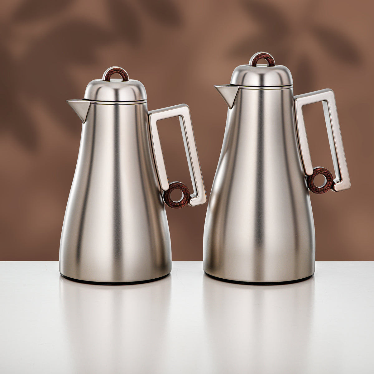 Almarjan 2 Pieces Vacuum Flask Set, Matt Nickel & Dark Wood