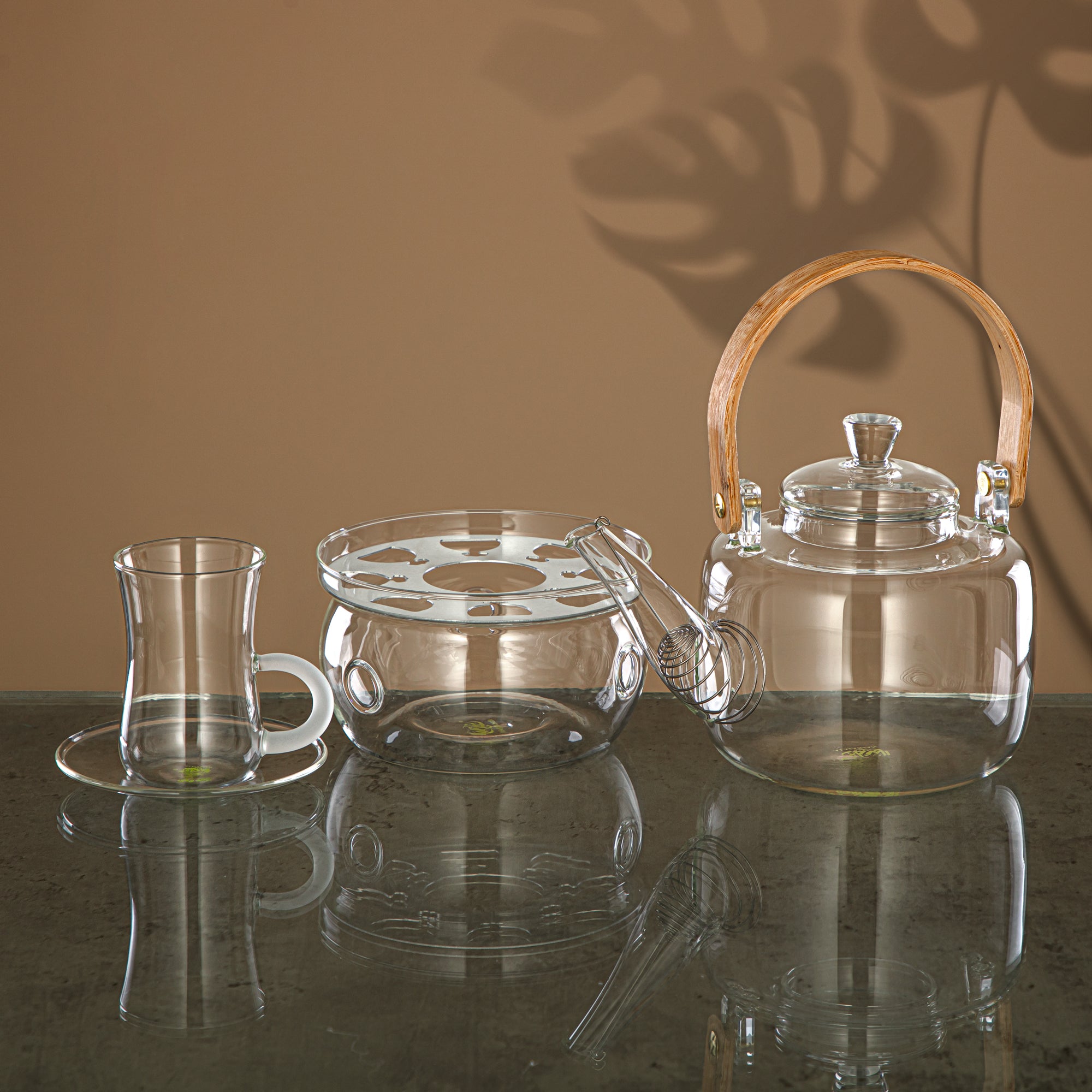 Almarjan Tea Set 14 Pieces, Borosilicate Glass, Clear & Frost (GLS0010129) - Elegant Serveware