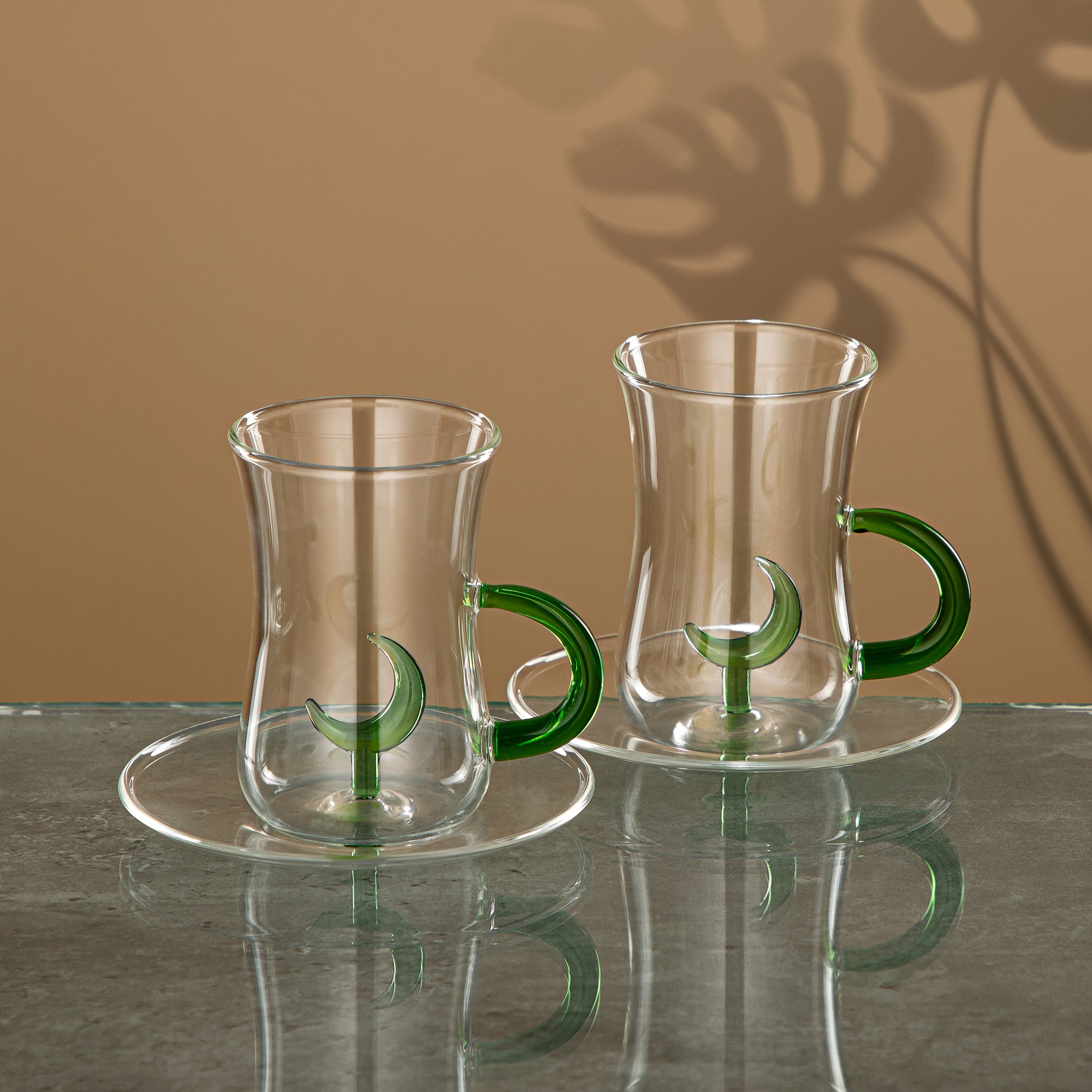 Almarjan Tea Set 6 Pieces, Borosilicate Glass, Clear & Green (GLS0010175) - Moonrise Collection