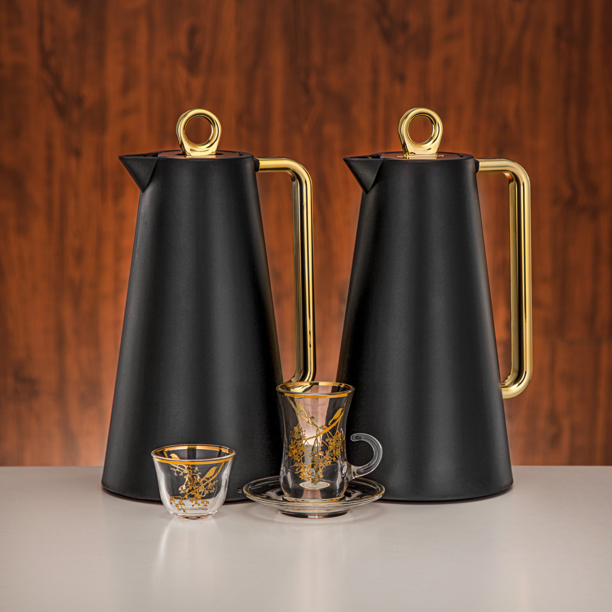Almarjan Vacuum Flask Set 20-Piece Matt Black & Gold