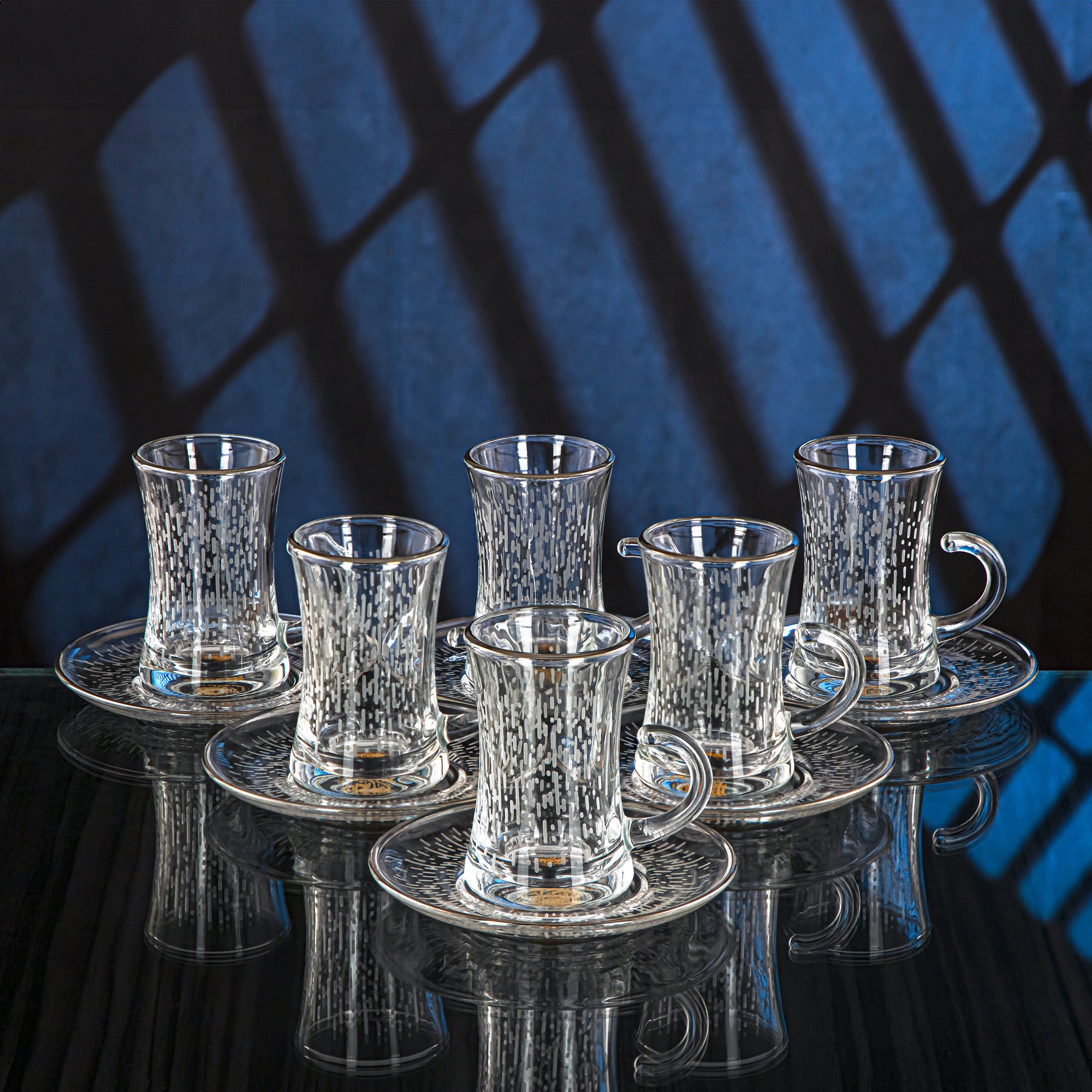 Almarjan 18 Pieces Luvia Collection Glass Tea & Coffee Set With Silver Rim - GLS2630021