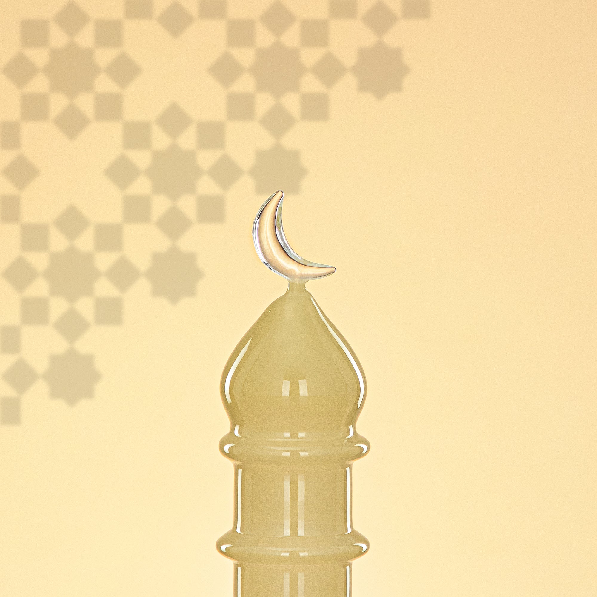Almarjan Minaret Table Decoration 16.5cm x 6cm Ivory with Clear Crescent Moon – Noor Al Layali