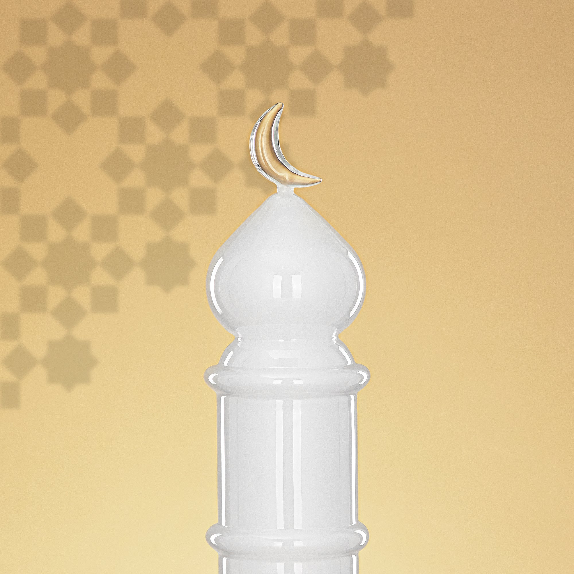 Almarjan Minaret Table Decoration 34cm x 10cm White with Clear Crescent Moon – Noor Al Layali