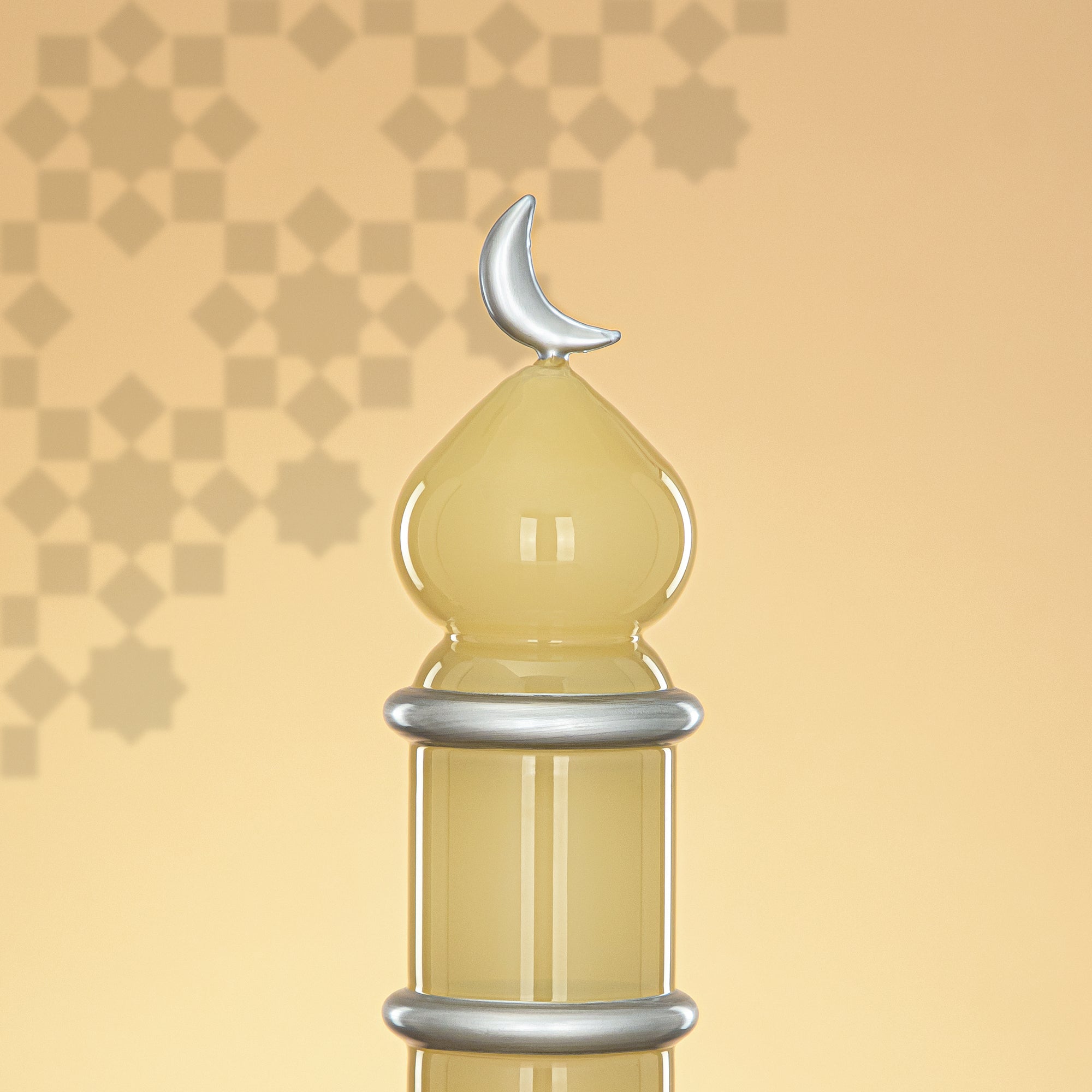 Almarjan Minaret Table Decoration 34cm x 10cm Ivory with Silver Lines & Crescent Moon – Noor Al Layali