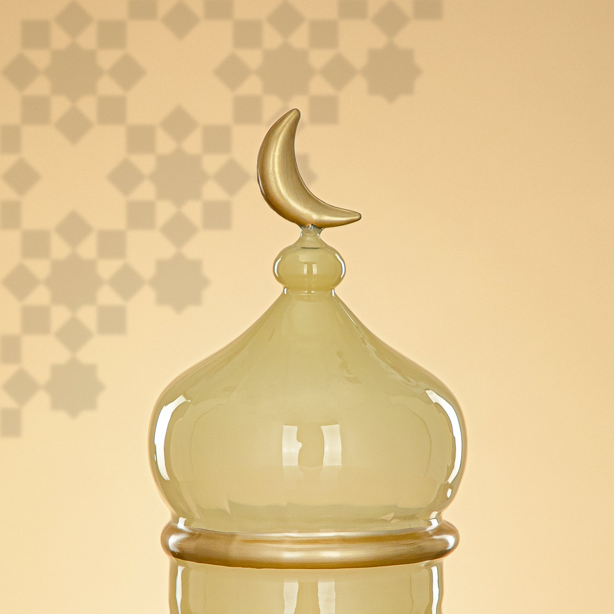 Almarjan Minaret Table Decoration 23cm x 15cm Ivory with Golden Lines & Crescent Moon – Noor Al Layali