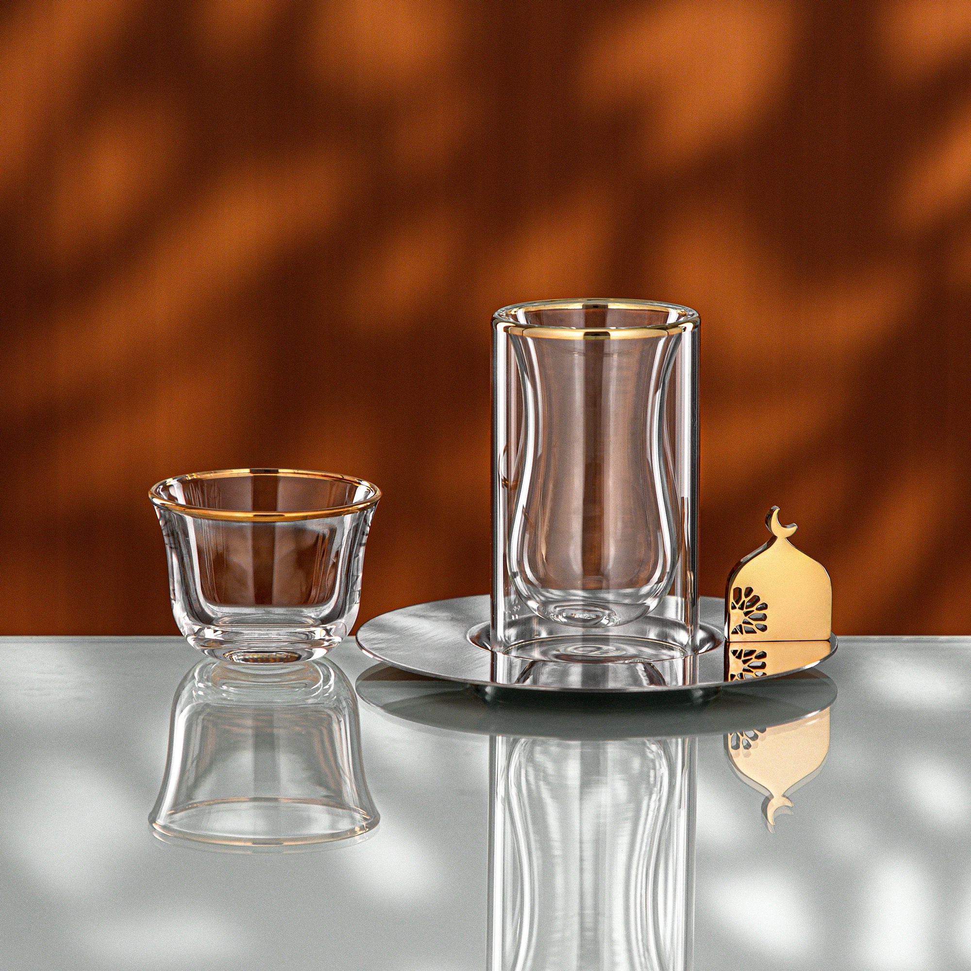 Almarjan Tea & Coffee Set 18 Pieces Clear with Gold Rim