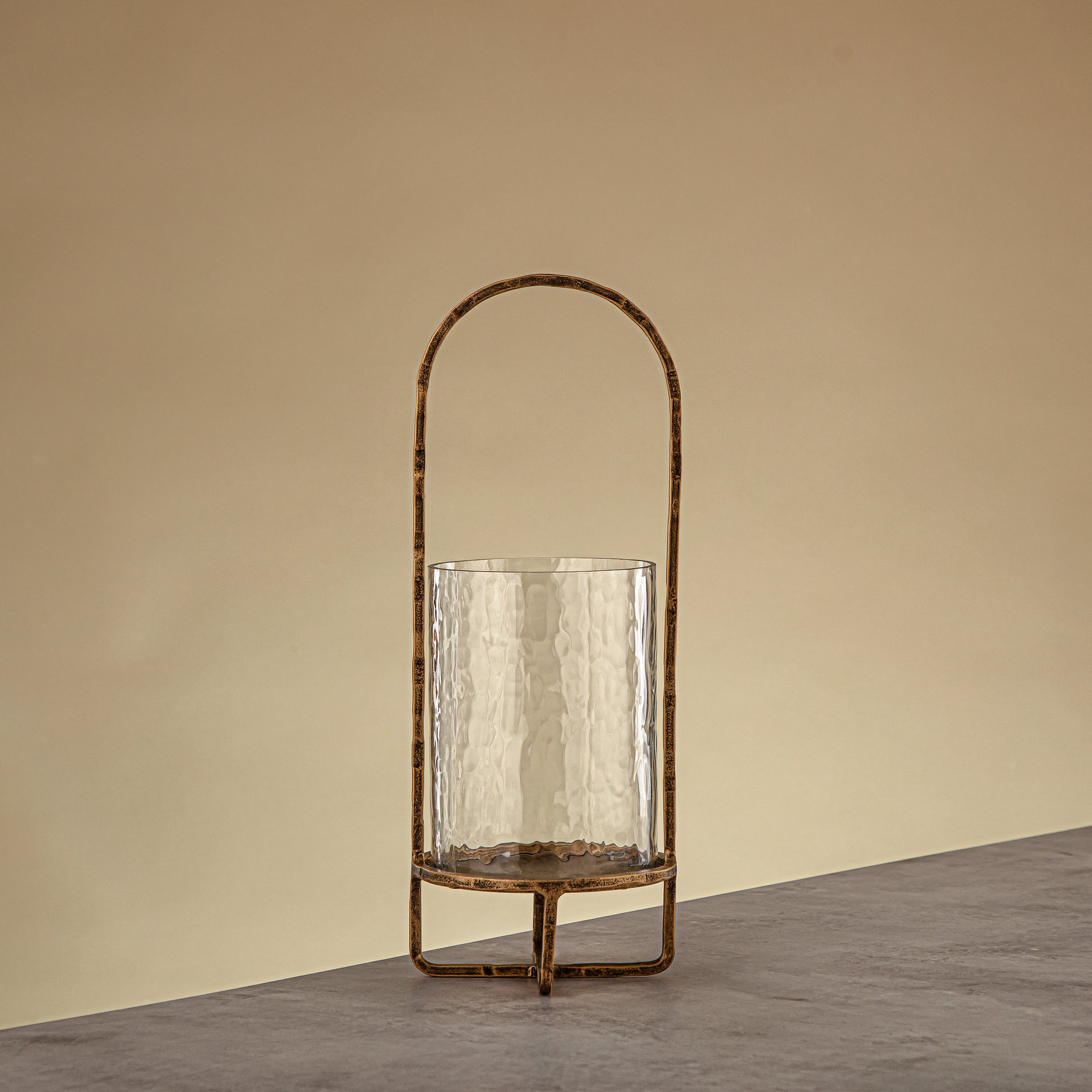 Almarjan Miles Hurricane Lantern Hammered Glass 13.5x13.5x36 CM Antique Gold Stand (GMT2960001)