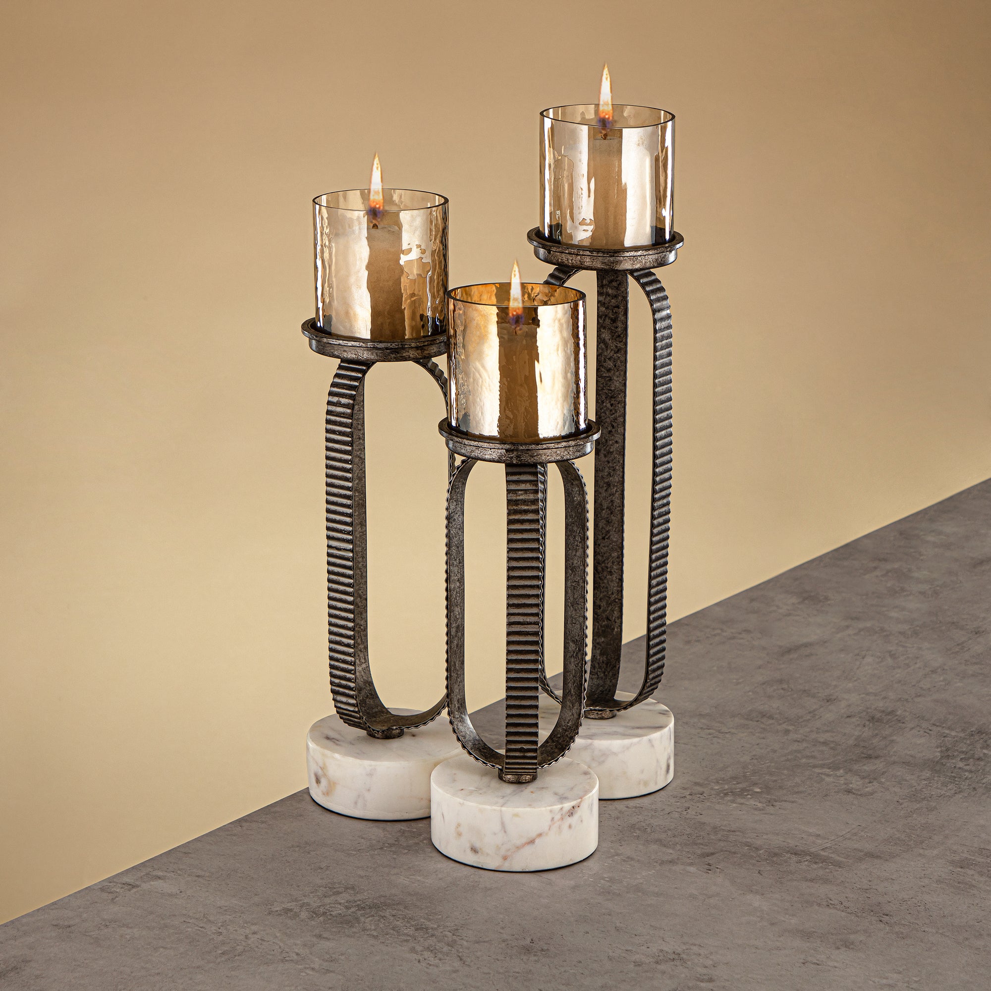 Almarjan Pillar Candle Holder 44cm Rustic Silver