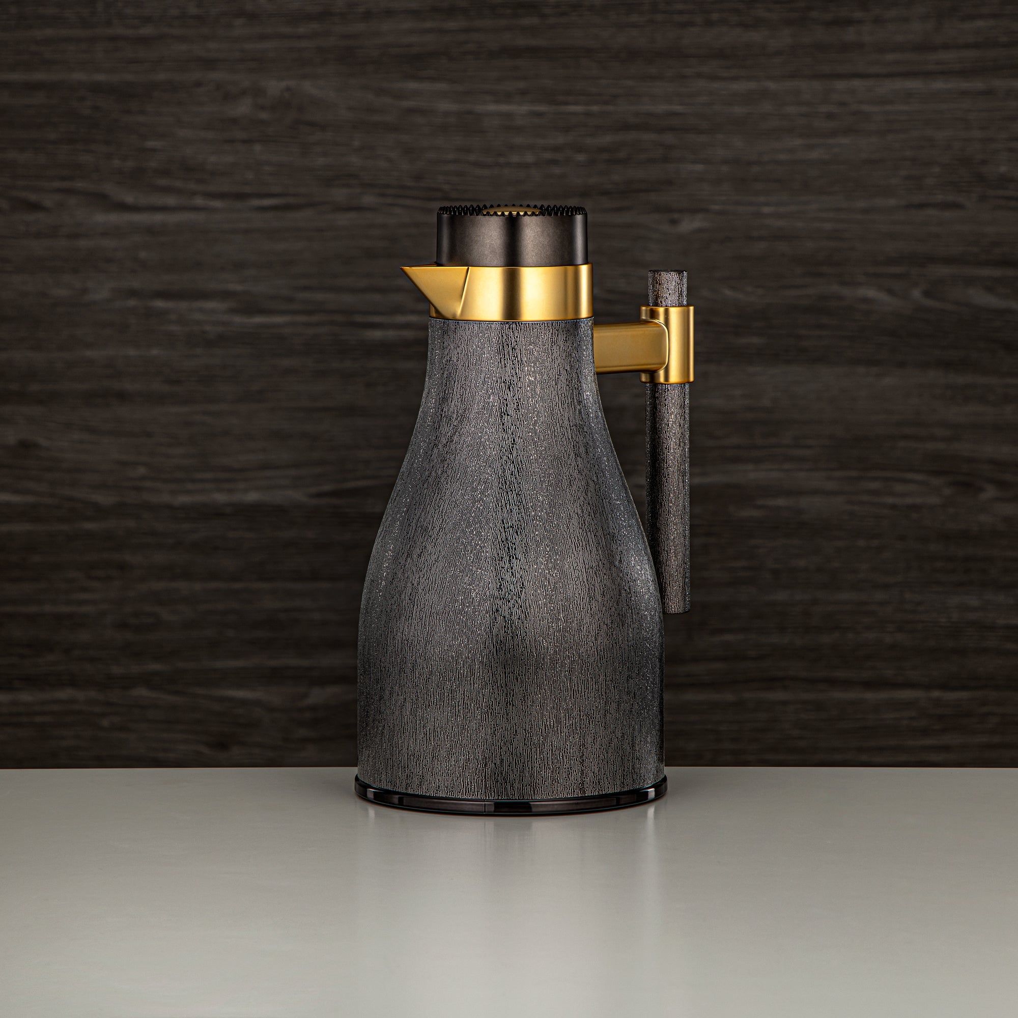 Almarjan Vacuum Flask Set ABS Push Button 1L + 1L Matt Gun Black & Matt Gold (GOK-NBK-MNBK-MG) - Elegant Serving