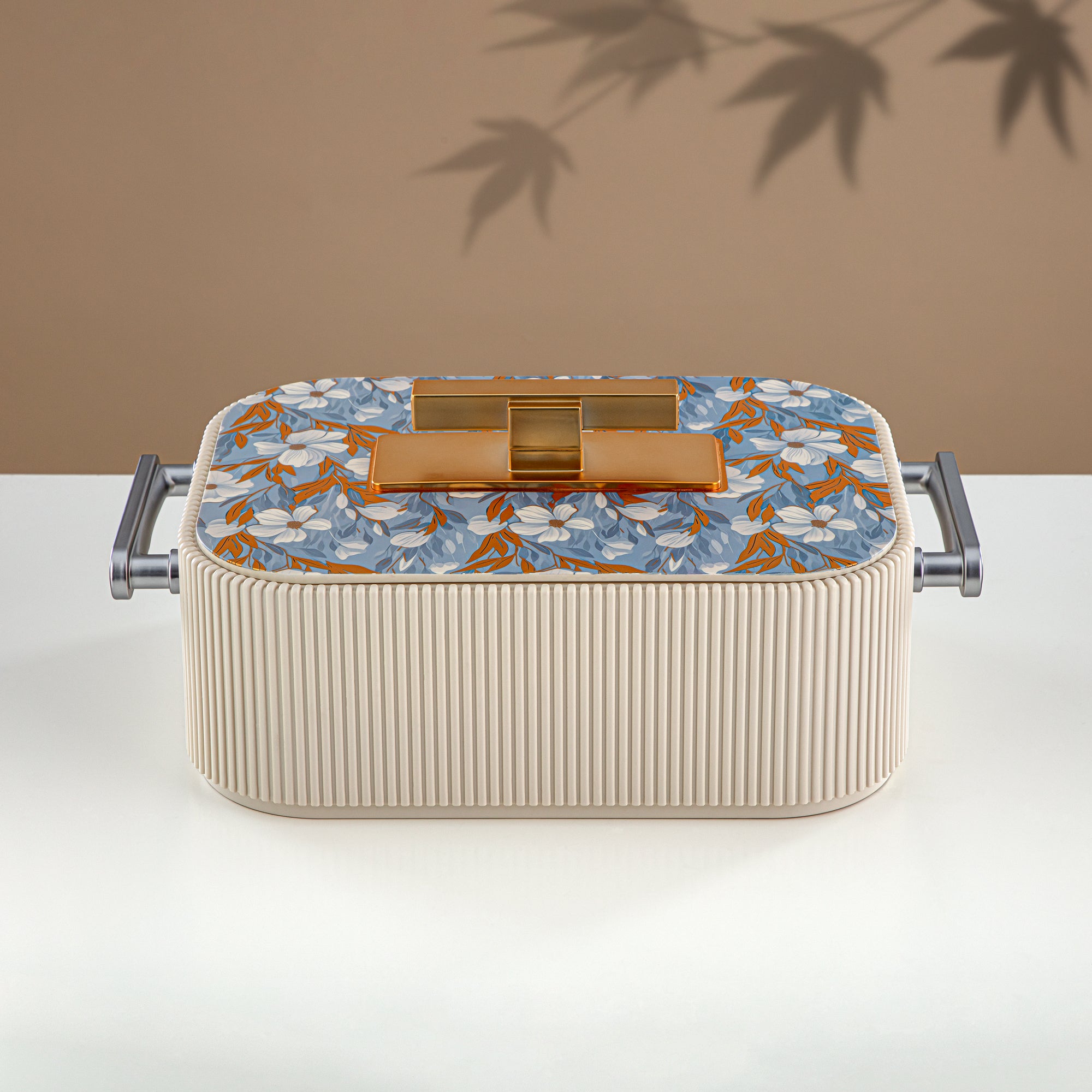 Almarjan Hot Pot ABS, 4000ML, Floral Beige & Matt Gold (HP06-400SP-AZ01G) - Elegant Serving