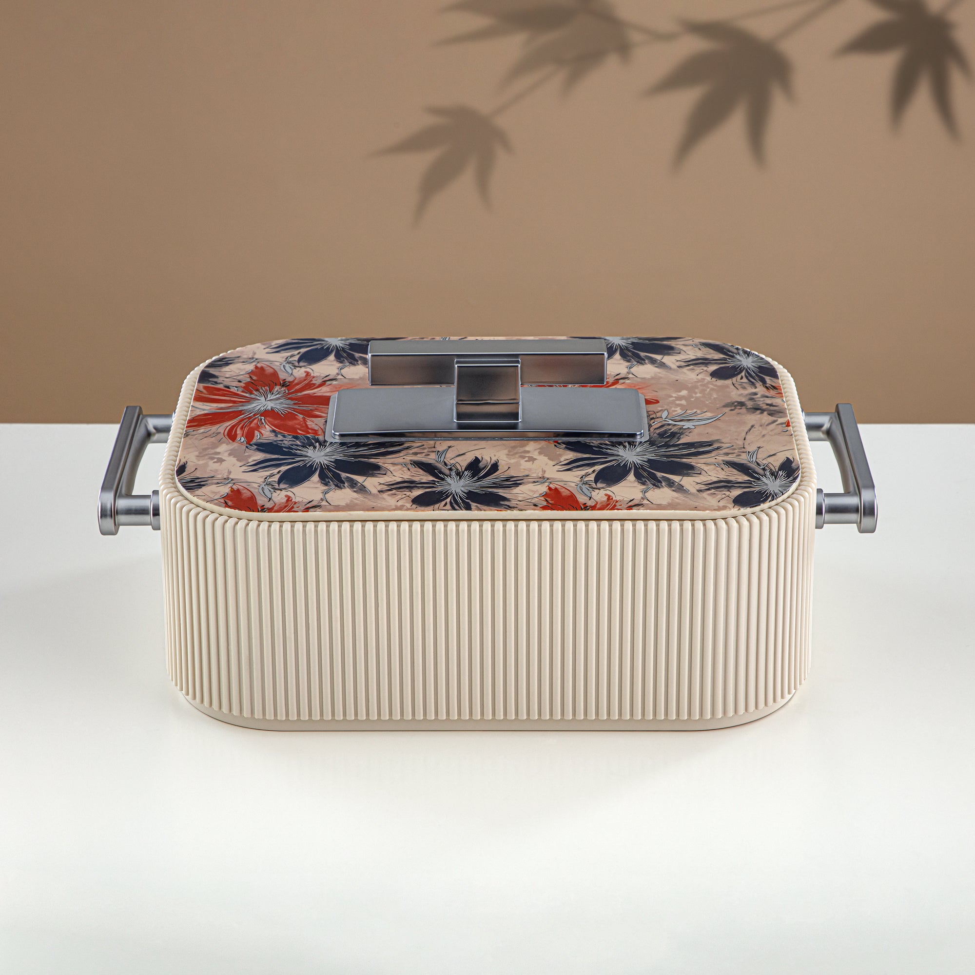 Almarjan Hot Pot ABS, 4000ML, Floral Beige & Matt Silver (HP06-400SP-AZ05S) - Elegant Serving