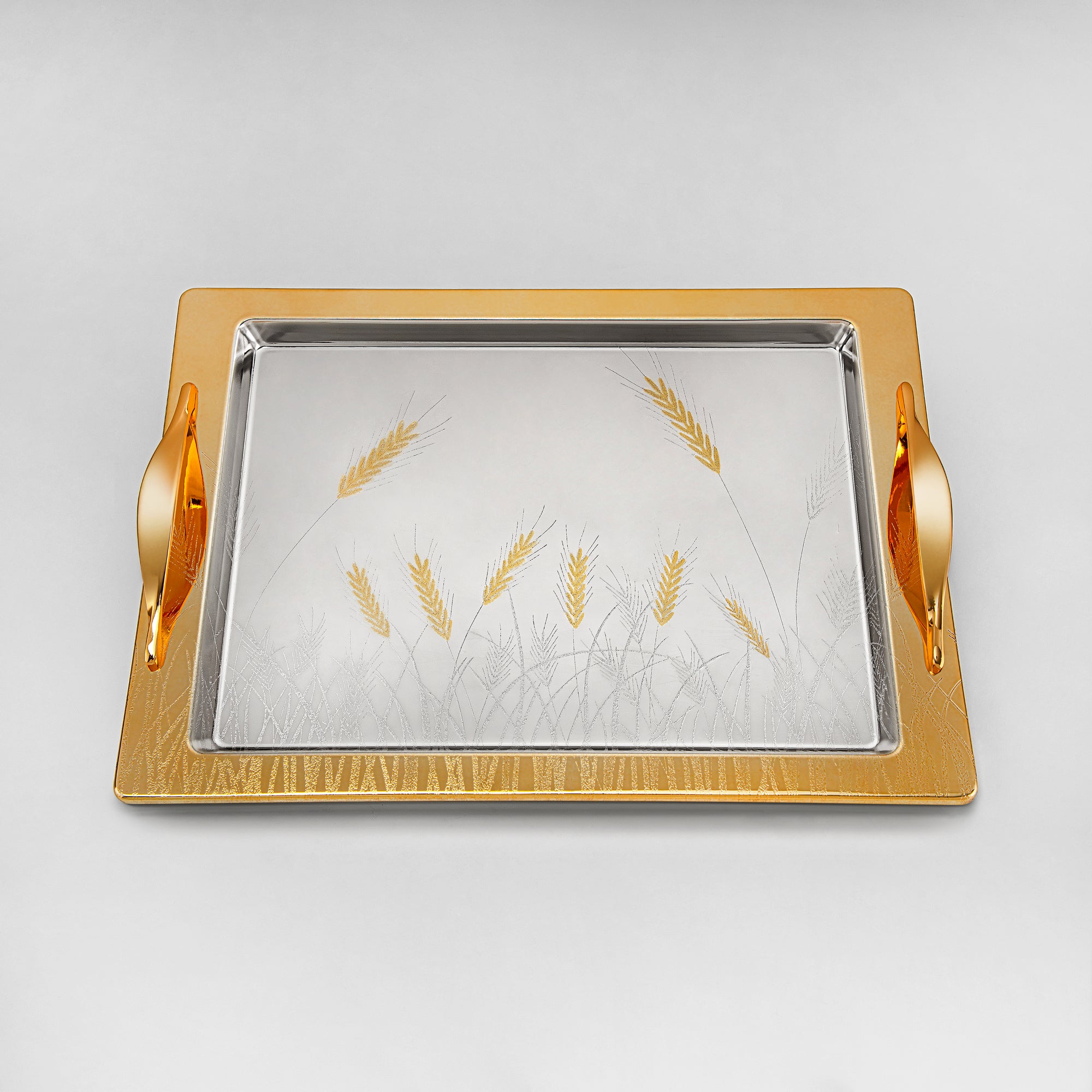 مجموعة صواني تقديم المرجان 3 قطع فضي وذهبي - HT2411003