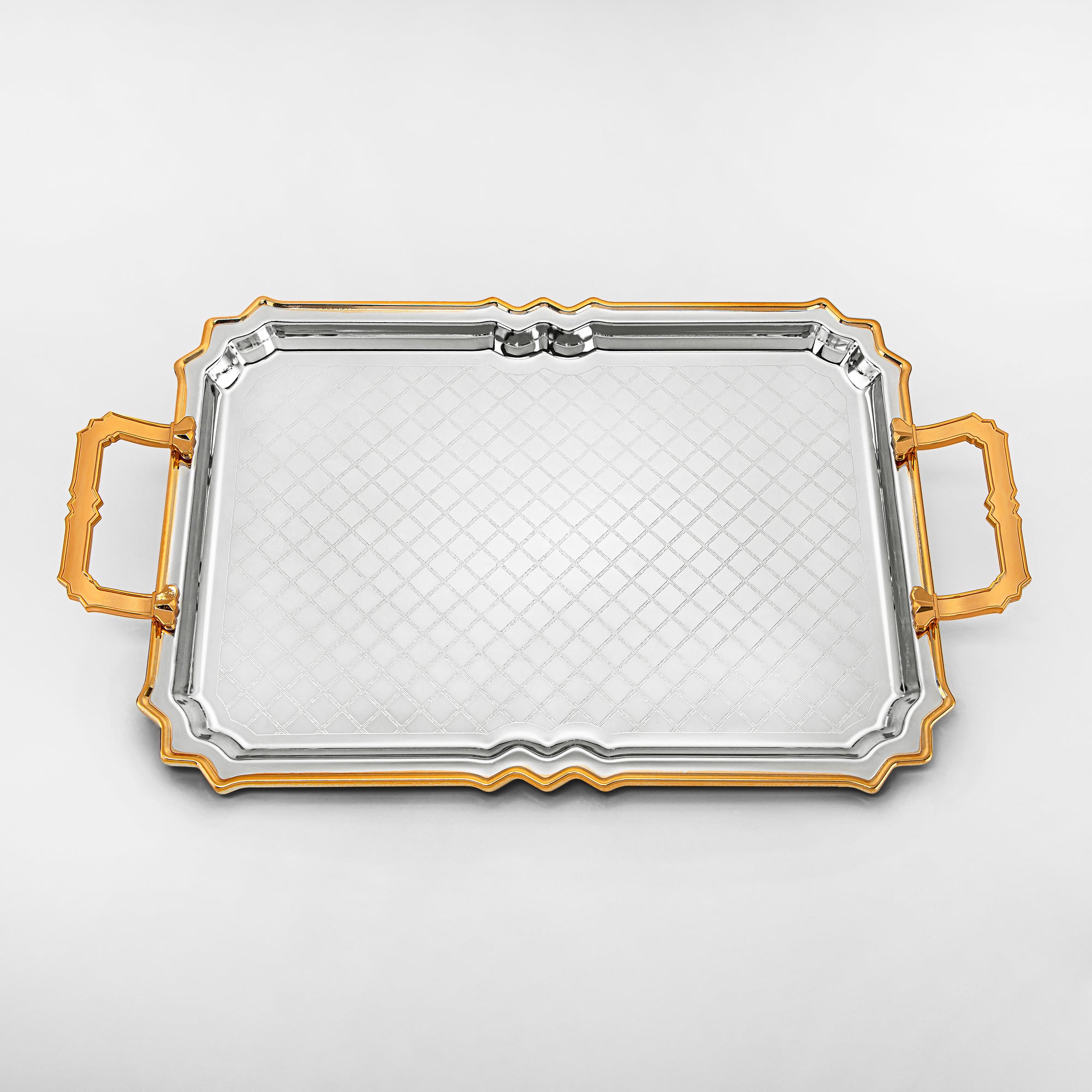 مجموعة صواني تقديم المرجان 3 قطع فضي وذهبي - HT2411007