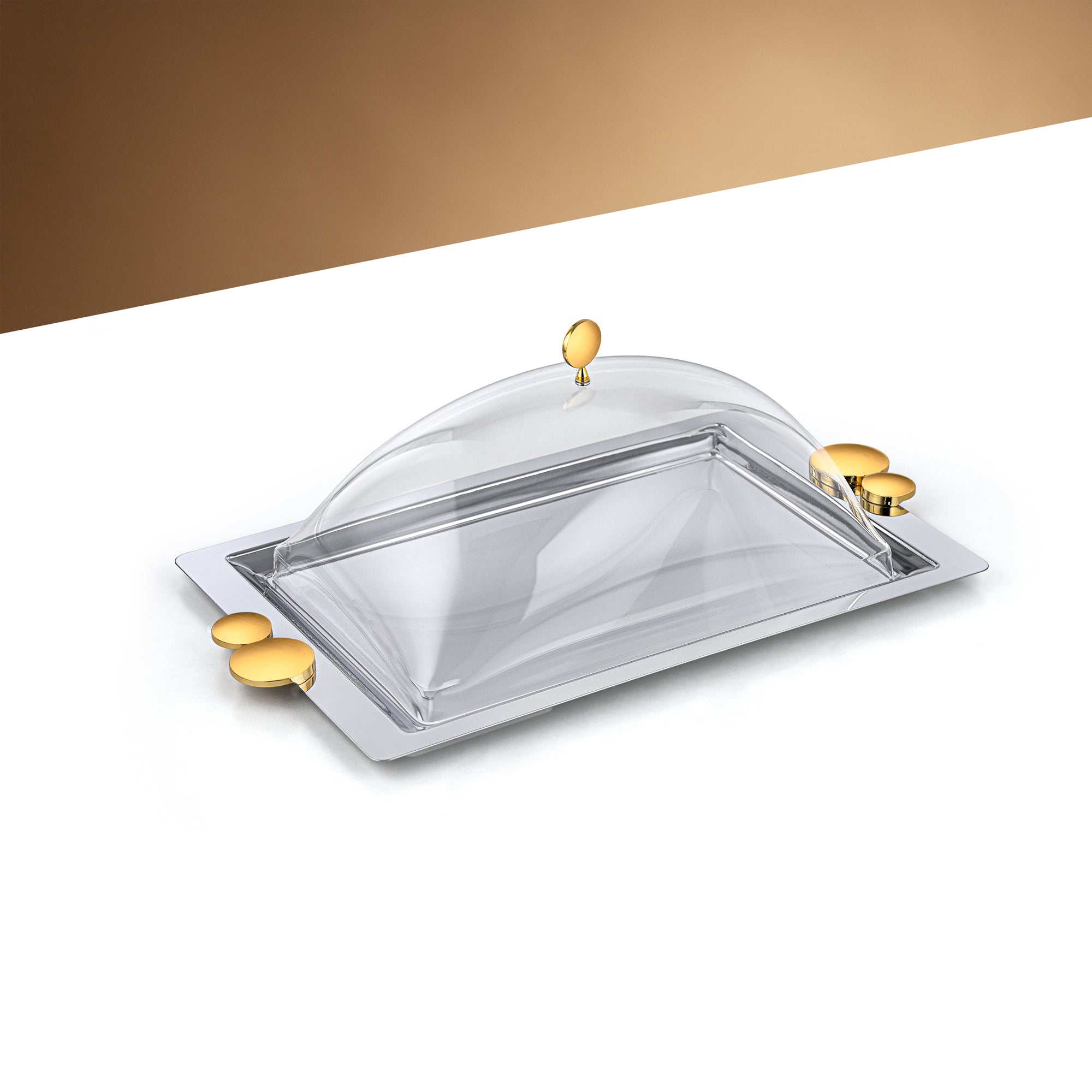 Almarjan 43 CM Serving Tray With Acrylic Cover Shiny Silver & Gold - HT2506025