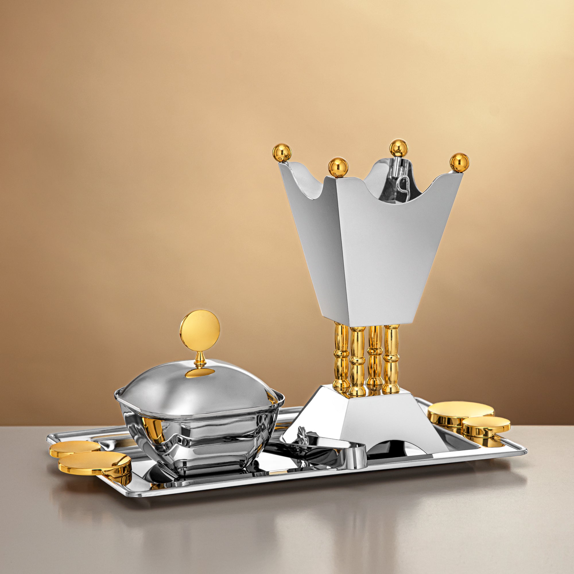 مجموعة المرجان مكونة من 4 قطع مبخرة بلون فضي وذهبي لامع - HT2506043