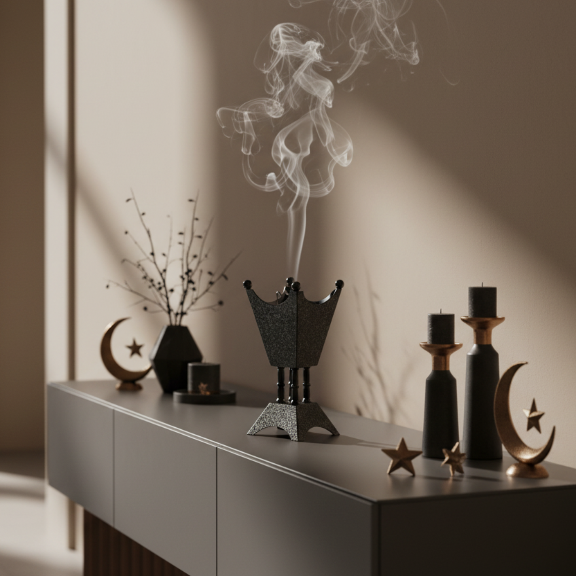 مبخرة المرجان بتصميم متشقق باللون الأسود، 22 سم