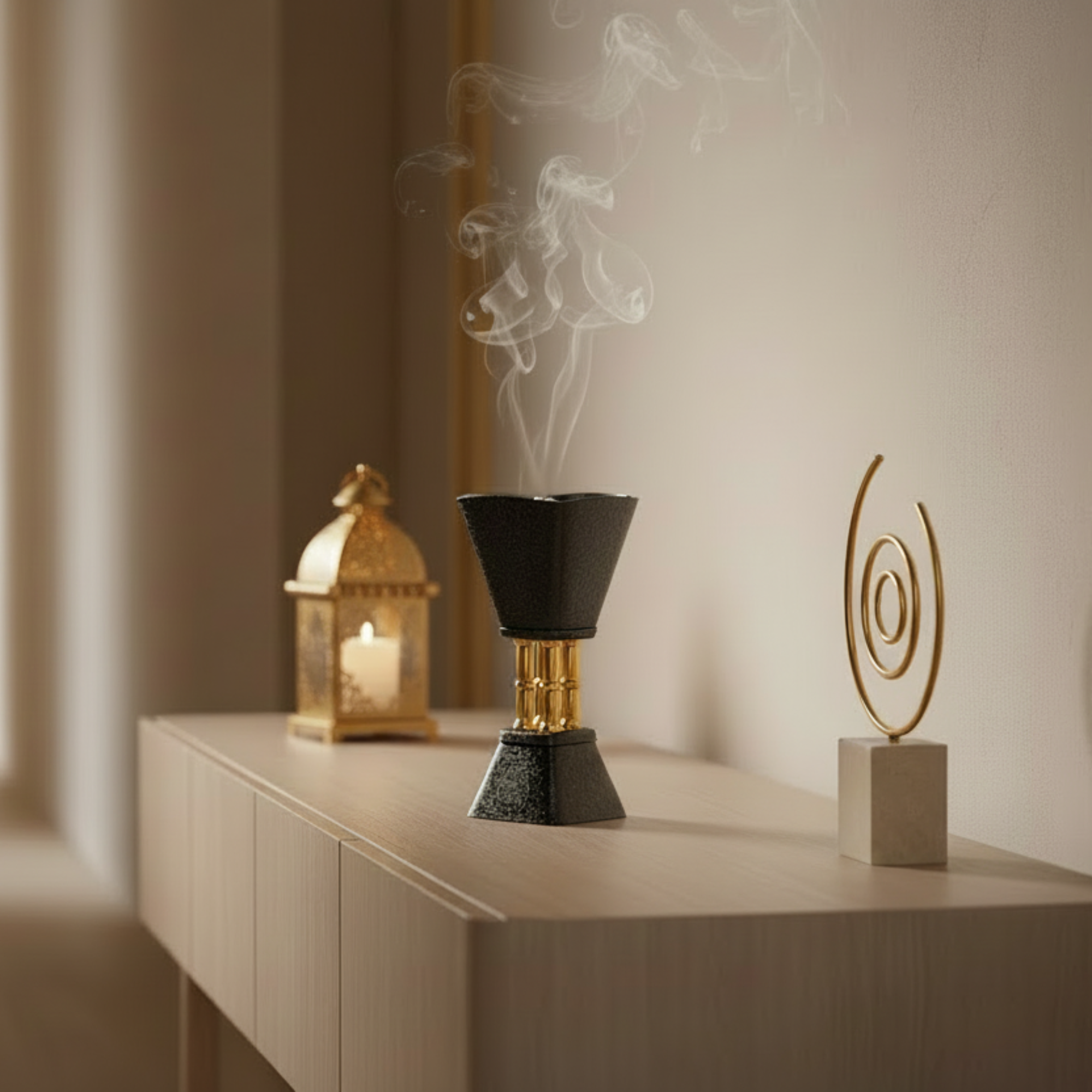 Almarjan Incense Burner Black & Gold 18cm